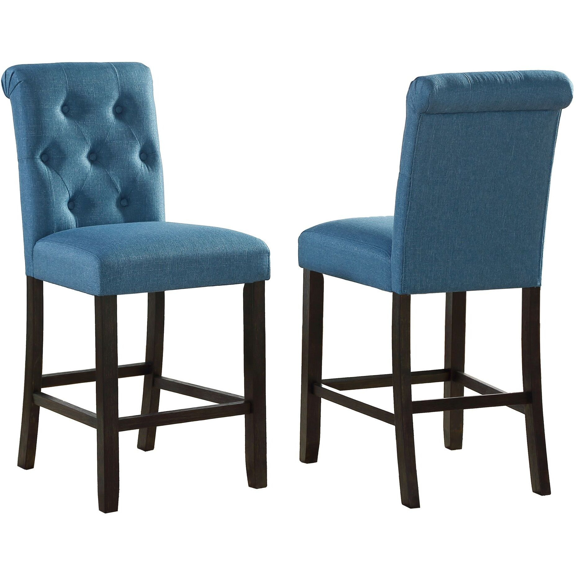 Leviton Solid Wood Tufted Asons Counter Height Stool  Set Of 2  Blue