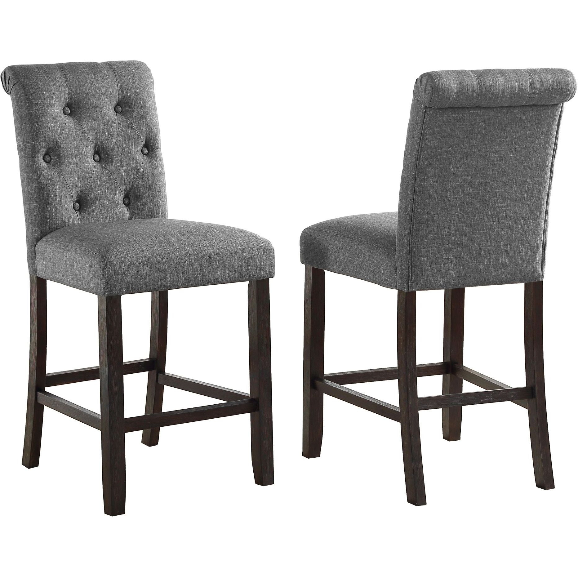 Leviton Solid Wood Tufted Asons Counter Height Stool  Set Of 2  Grey