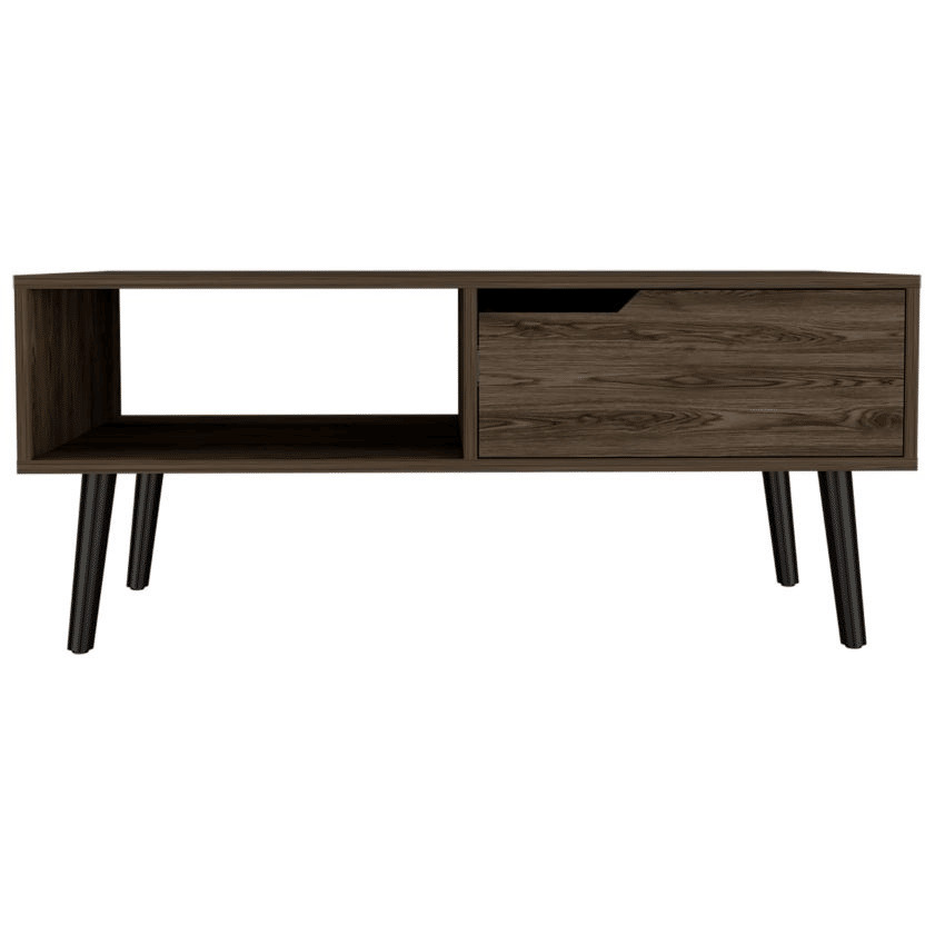 Depot E-Shop Kobe Coffee Table  One Open Shelf  One Drawer  Dark Walnut