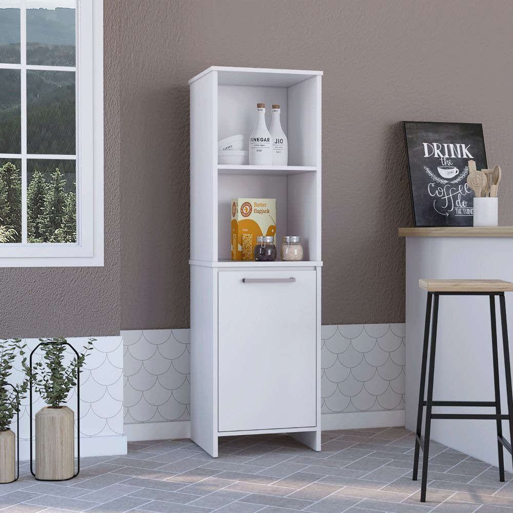 Depot E-Shop Romulo Kitchen Pantry  Two External Shelves  Single Door Cabinet  Two Interior Shelves  White