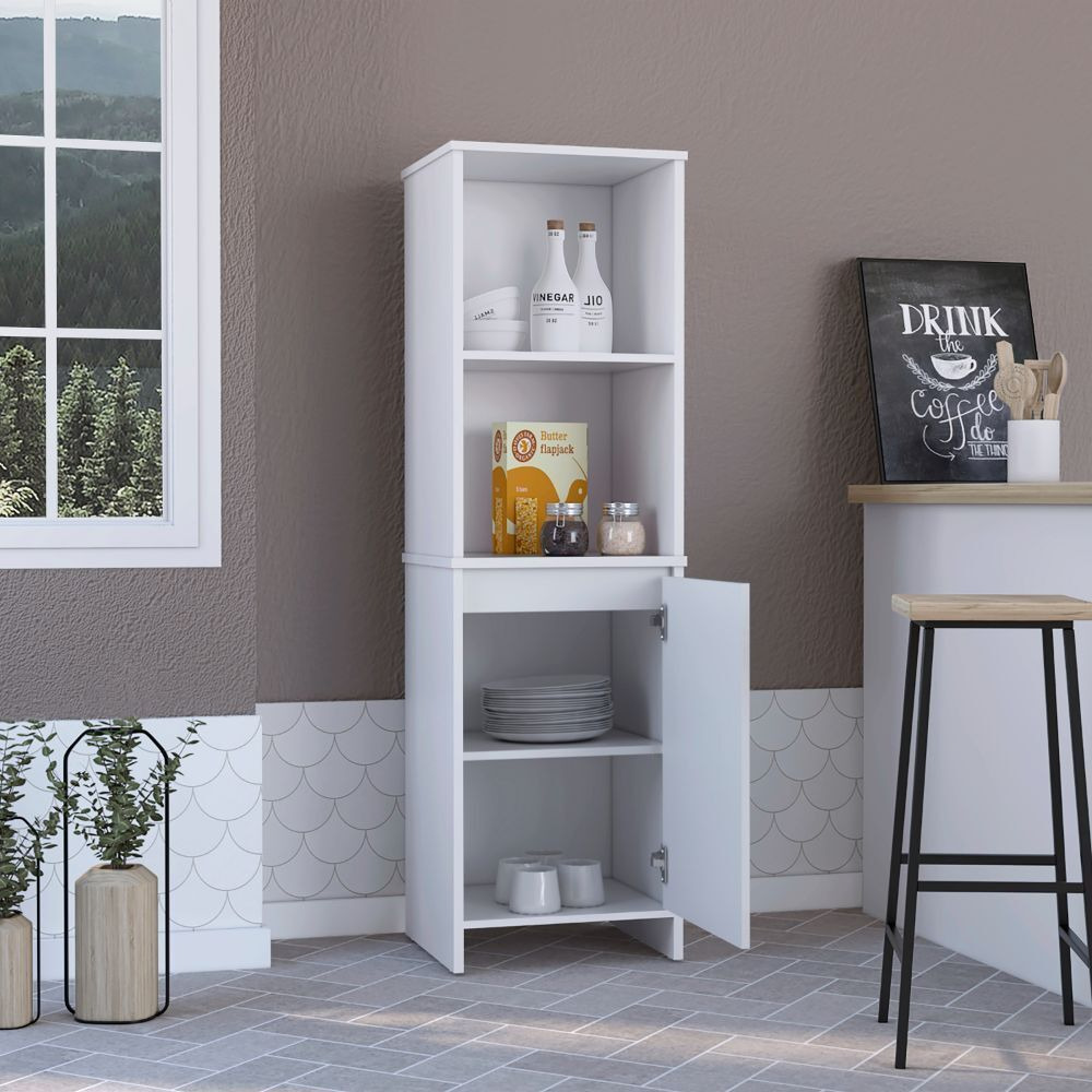 Depot E-Shop Romulo Kitchen Pantry  Two External Shelves  Single Door Cabinet  Two Interior Shelves  White