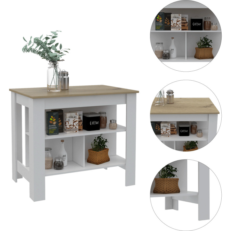 Depot E-Shop Antibacterial Delos Kitchen Island   White / Light Oak