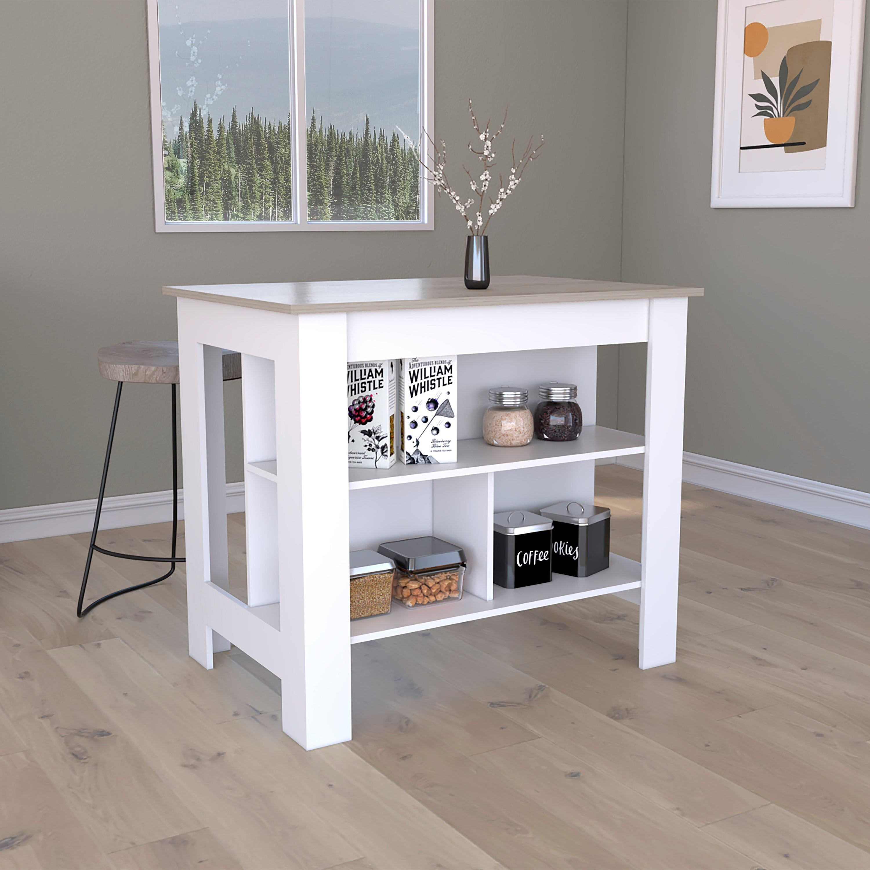 Depot E-Shop Antibacterial Delos Kitchen Island   White / Light Gray