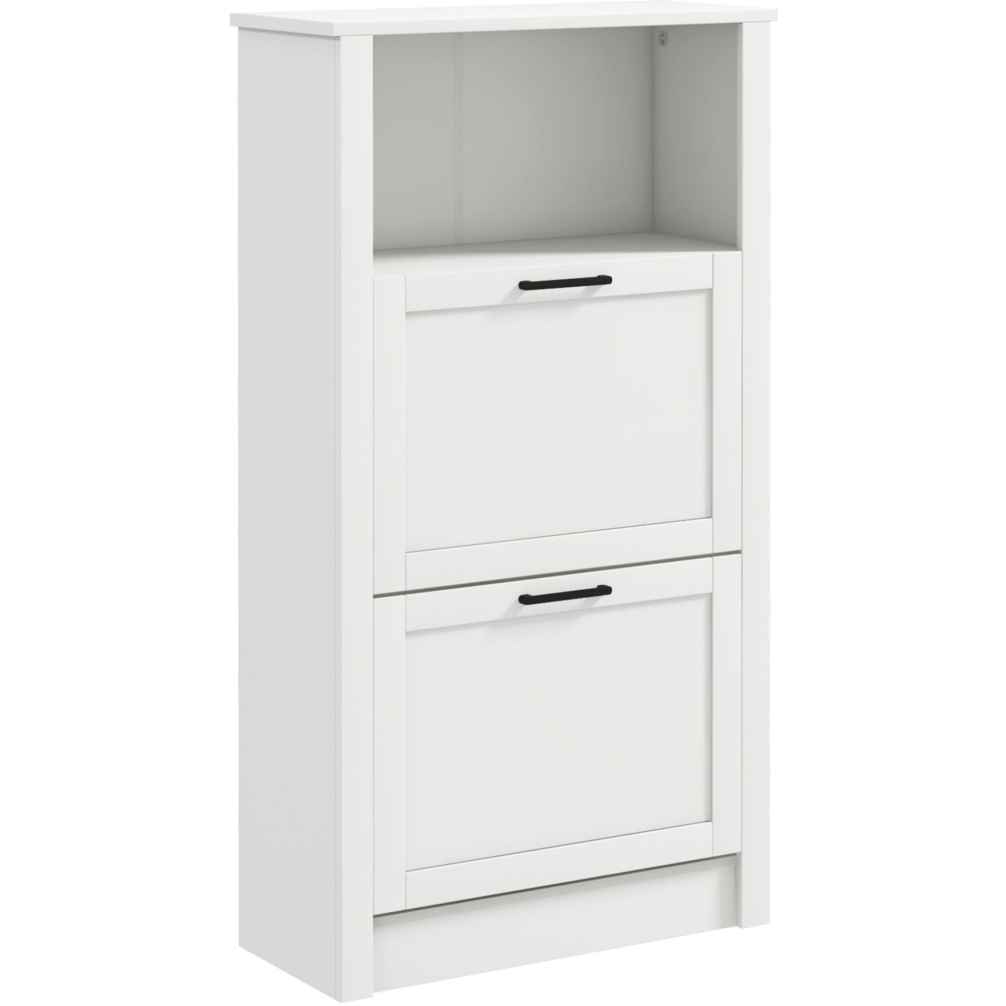 Homcom Shoe Storage Cabinet With Open Compartment And 2 Flip Drawers