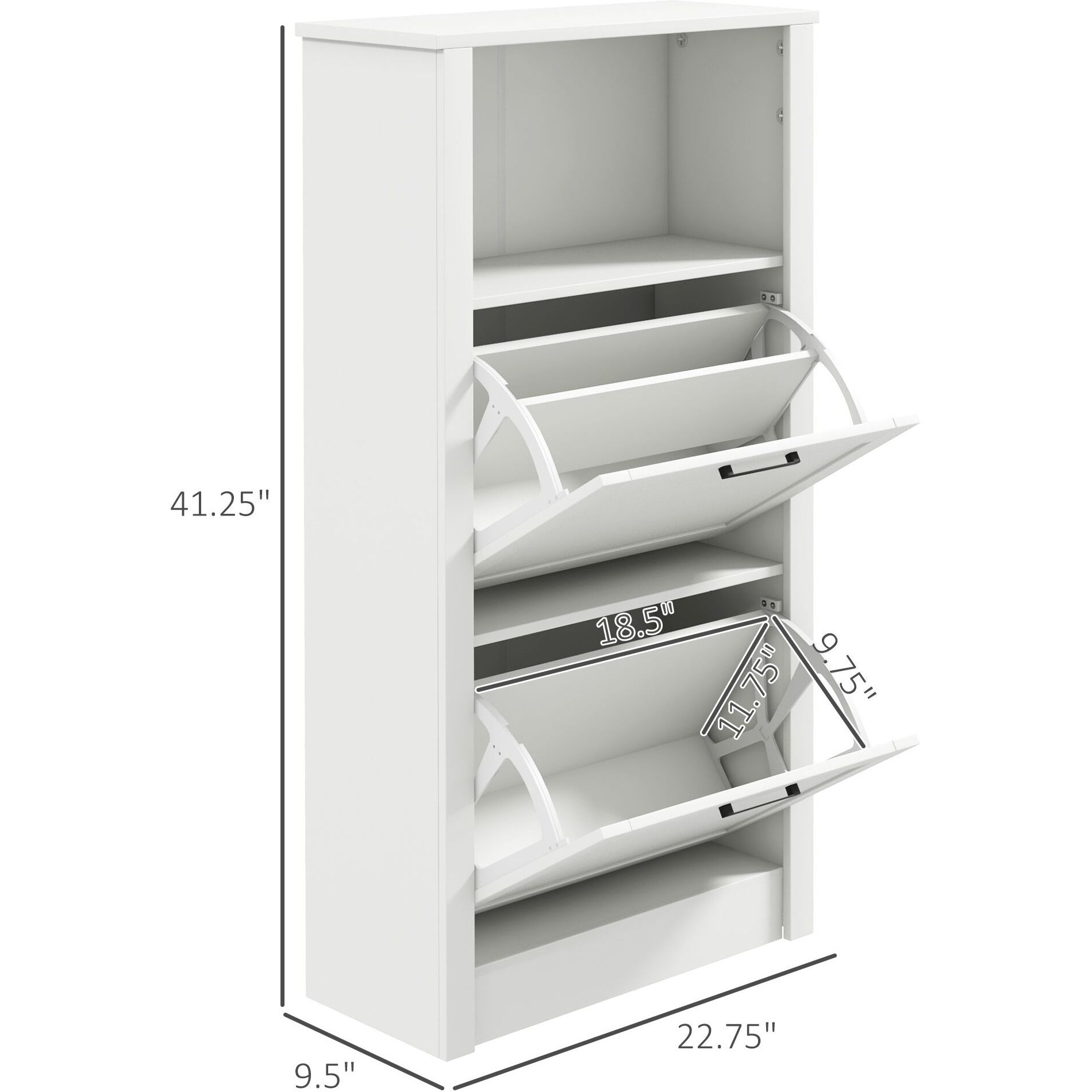 Homcom Shoe Storage Cabinet With Open Compartment And 2 Flip Drawers