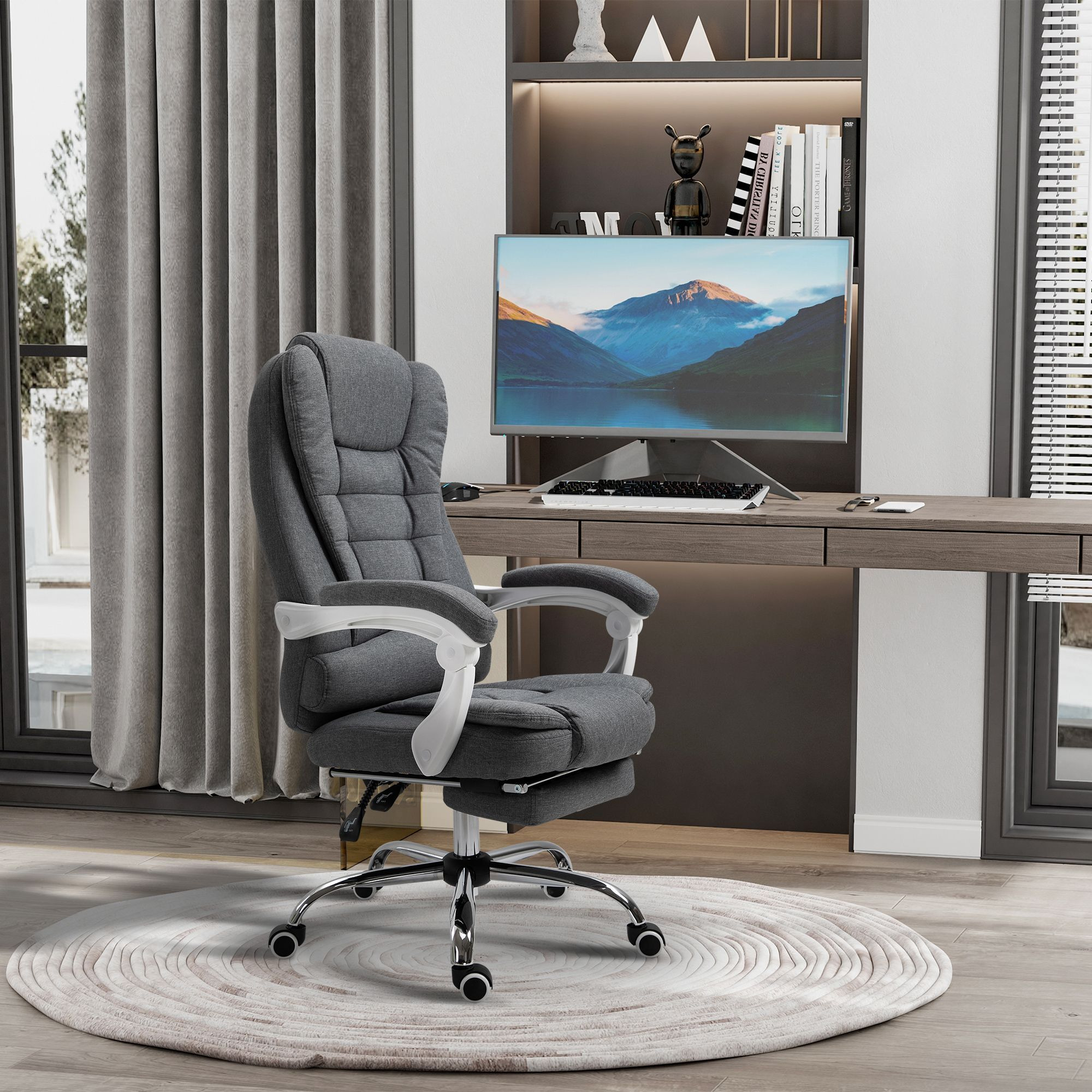 Vinsetto Executive Office Chair With Footrest  Linen-Fabric Computer Chair