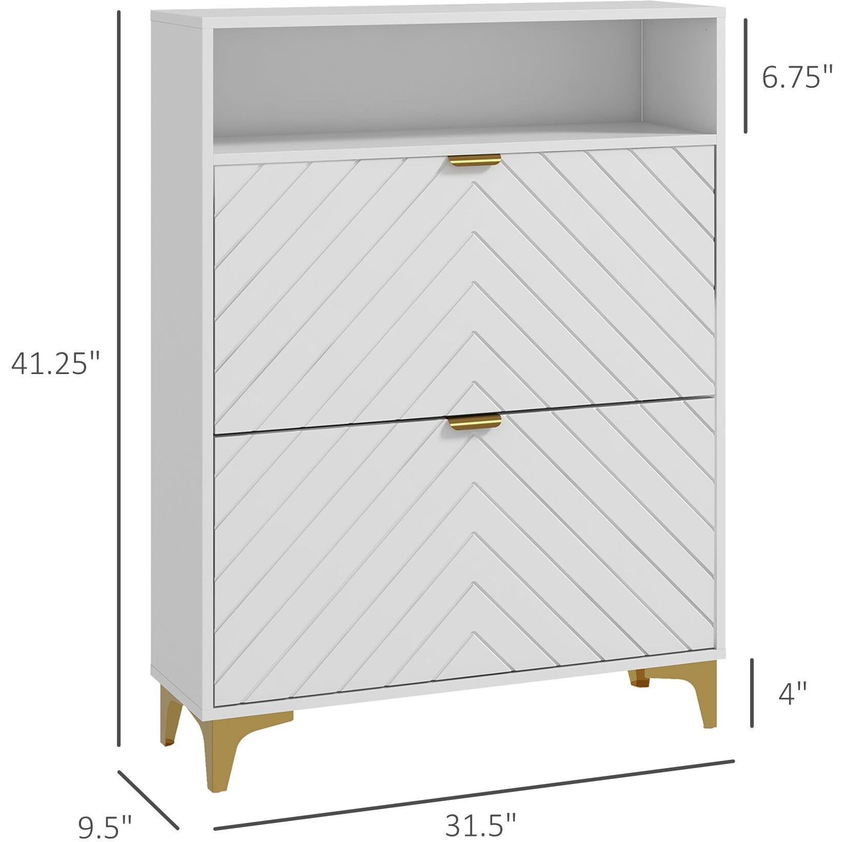 Homcom Shoe Storage Cabinet With 2 Drawers For 12 Pairs Of Shoes  White