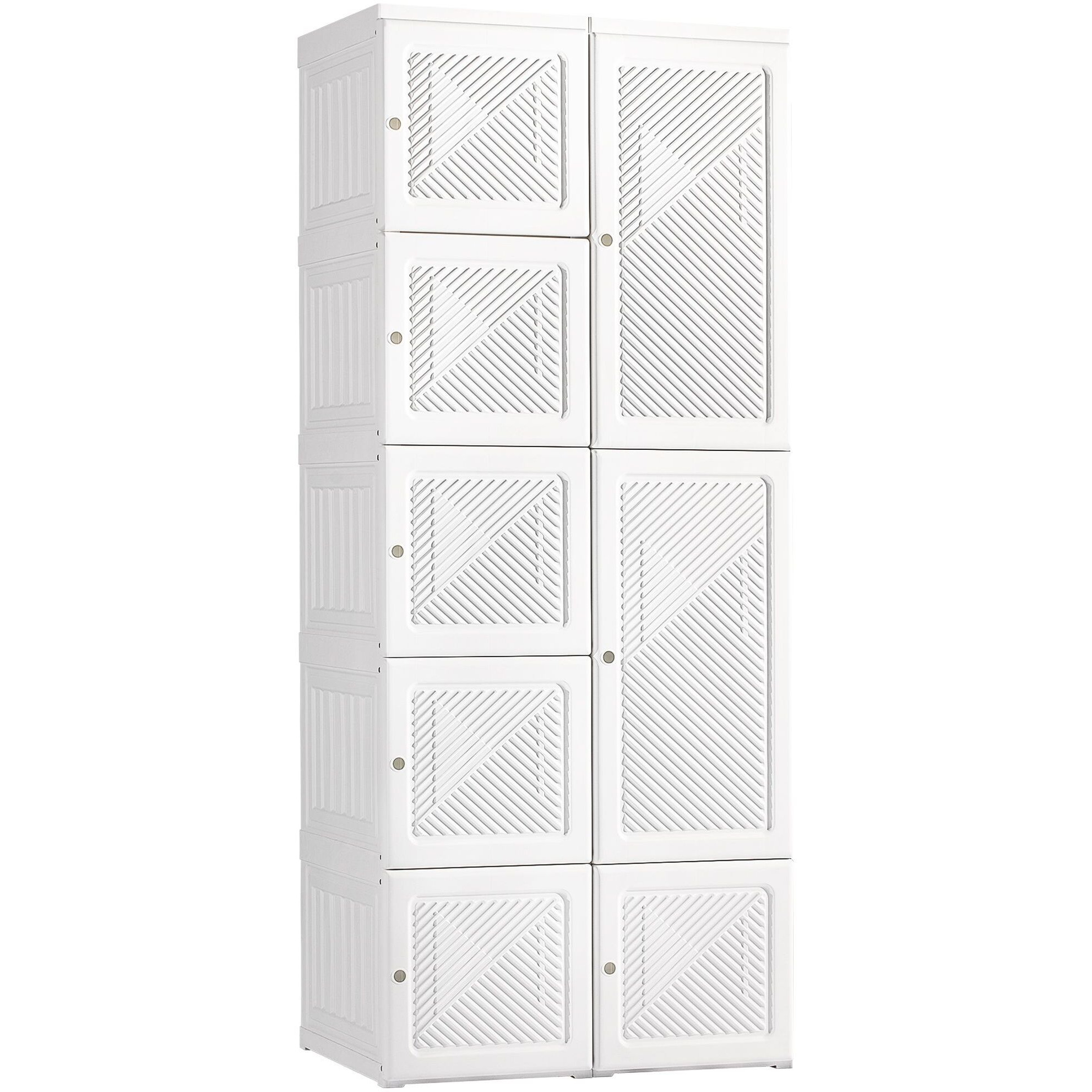 Homcom Portable Wardrobe Closet  Folding Bedroom Armoire  Clothes Storage Organizer With 8 Cube Compartments  Hanging Rod  Magnet Doors  White