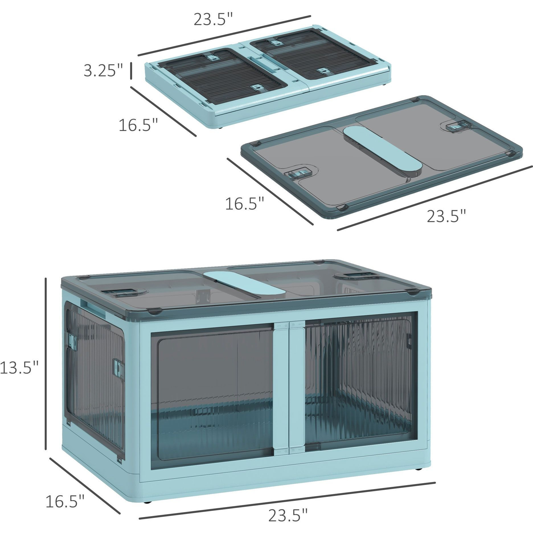 Homcom 3 Stackable Storage Bins W/ Lids  Wheels  Collapsible  18 Gal  Blue