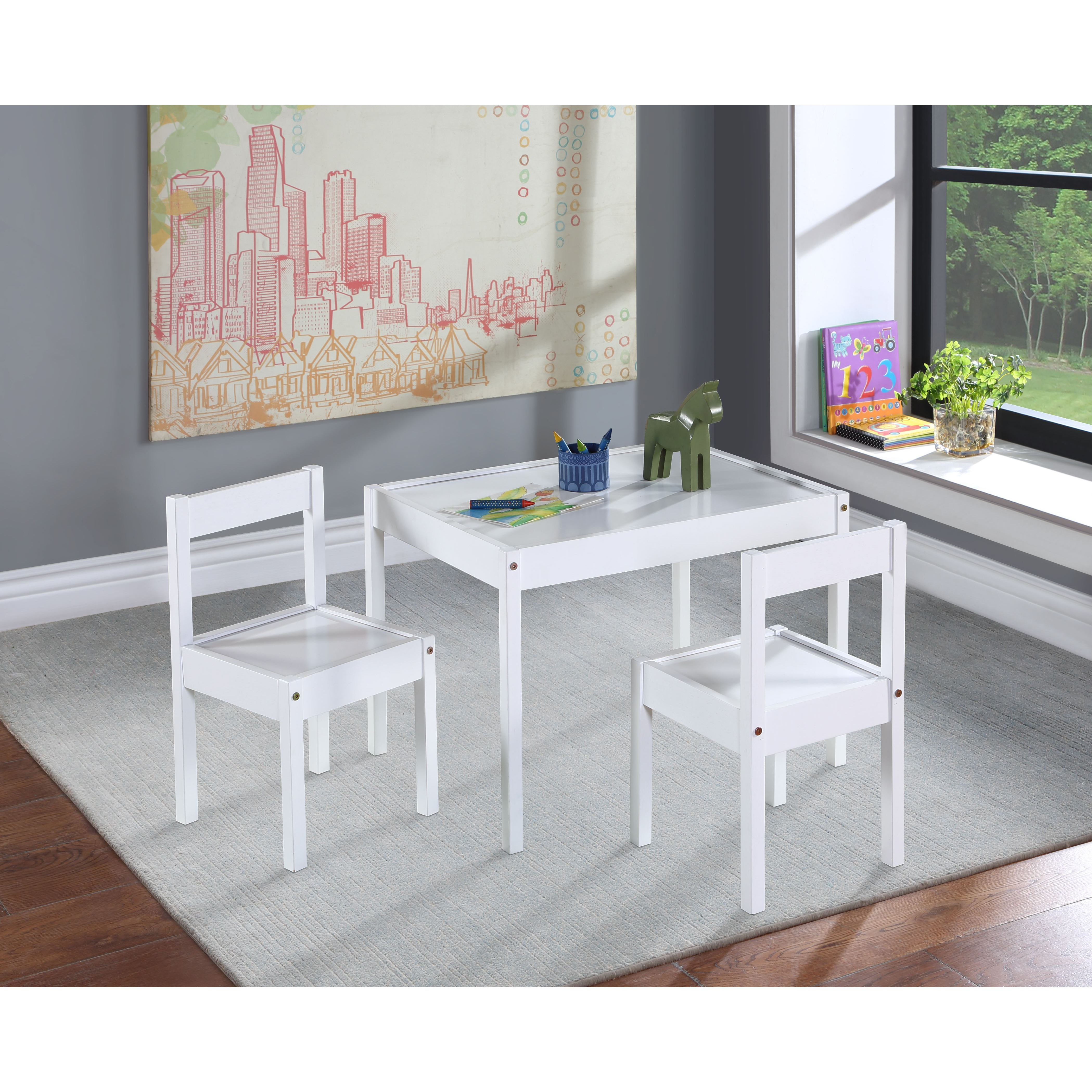 Della 3-Piece Solid Wood Kids Table & Two Chair Set  White