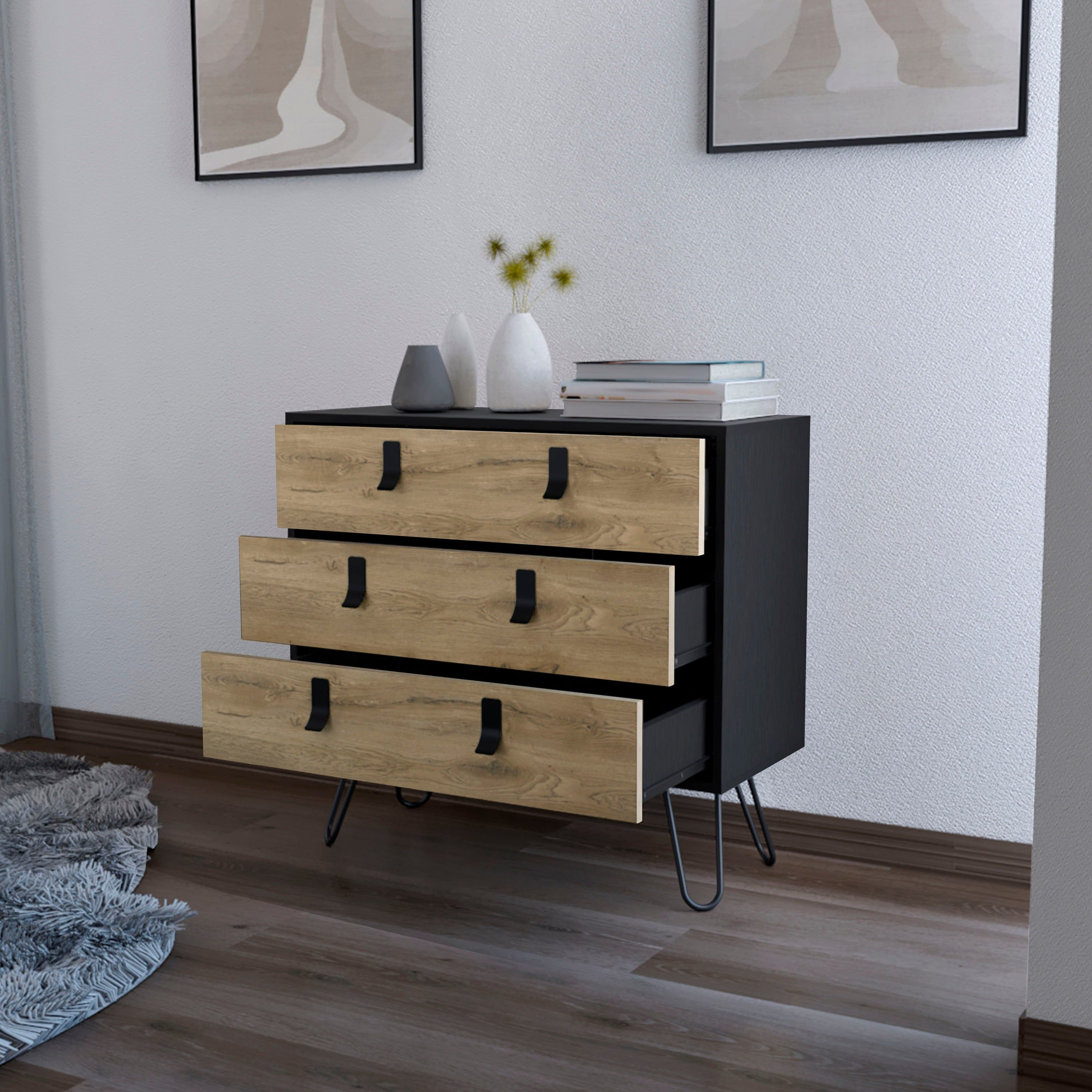 Black And Macadamia 3-Drawer Dresser