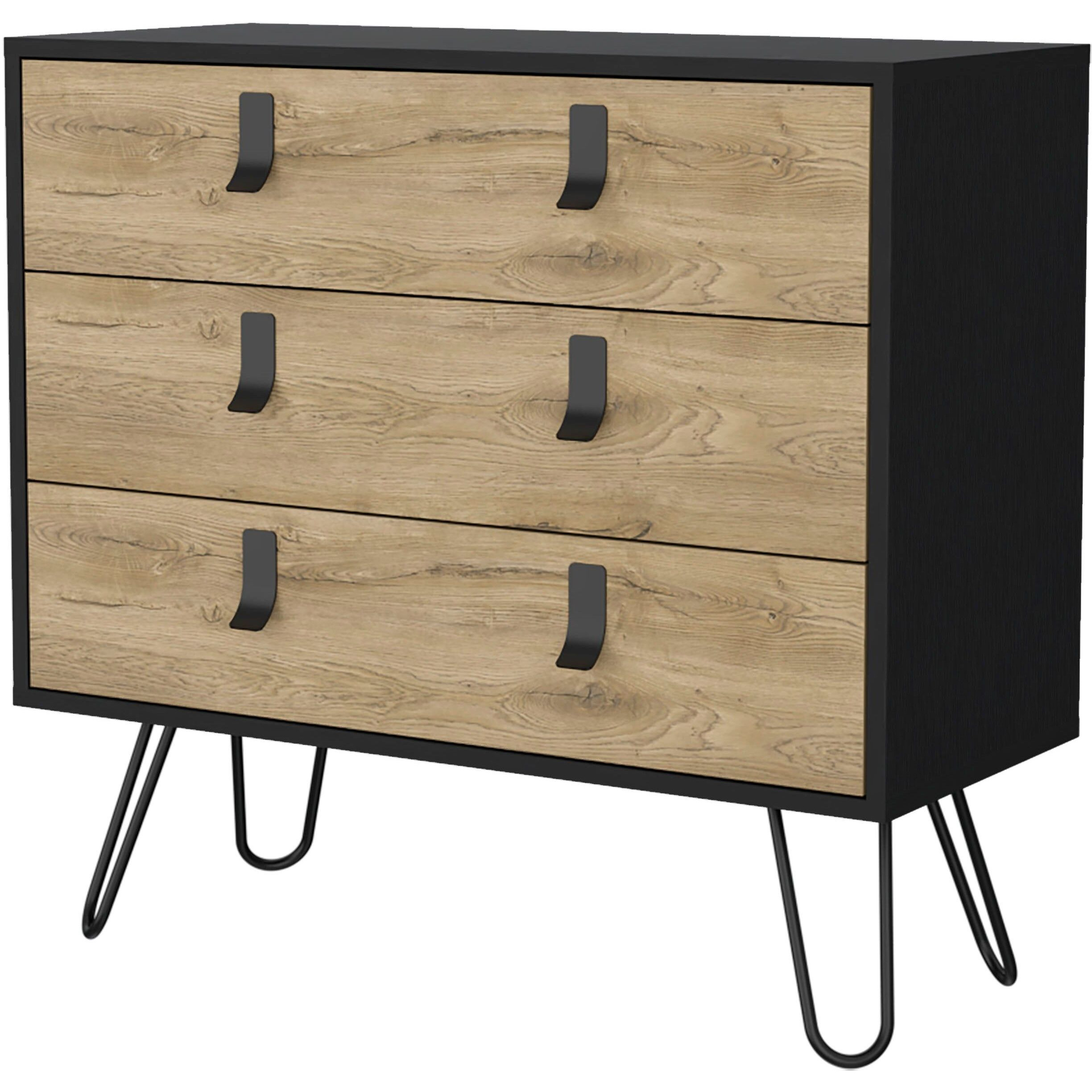 Black And Macadamia 3-Drawer Dresser