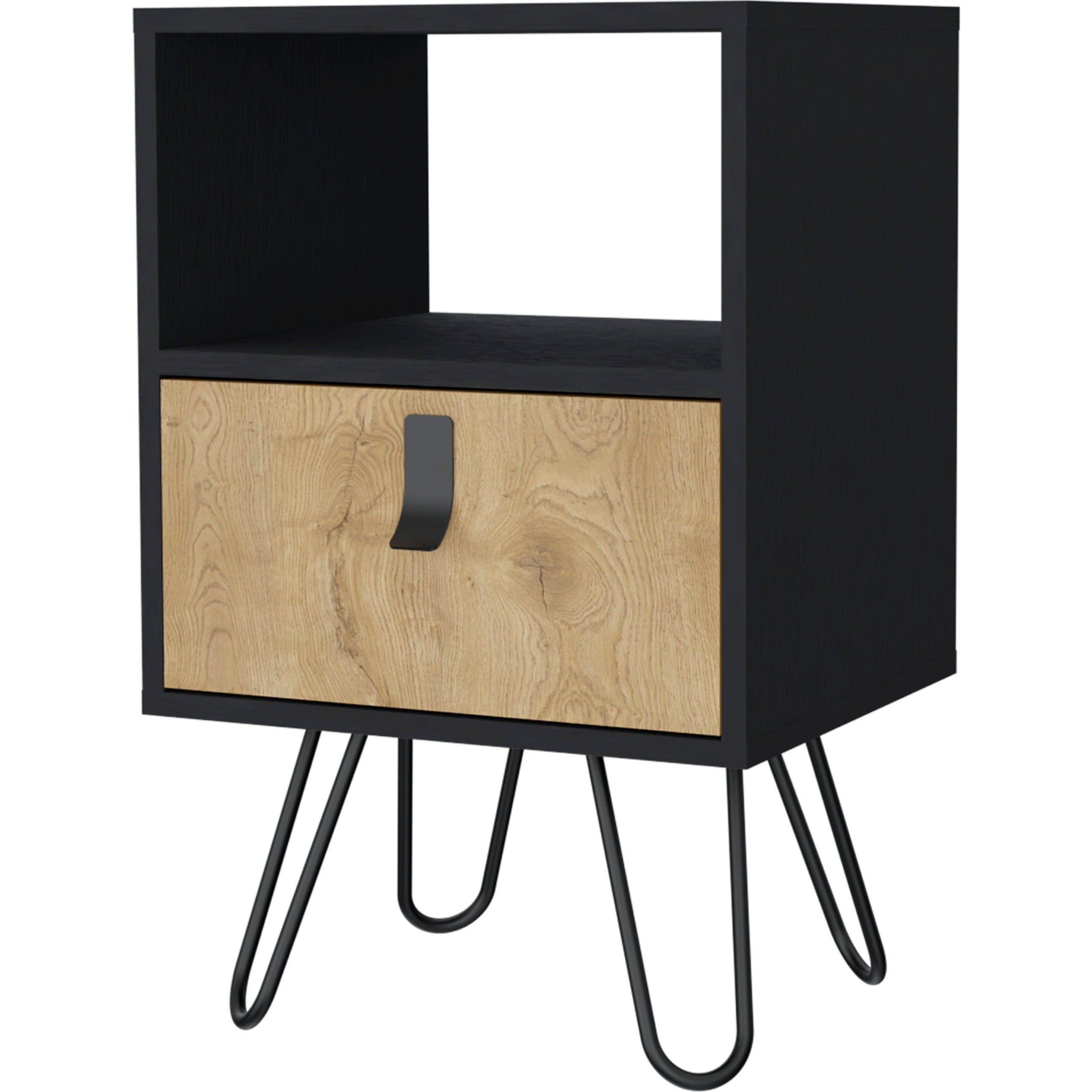 Black And Macadamia Hairpin Legs Nightstand