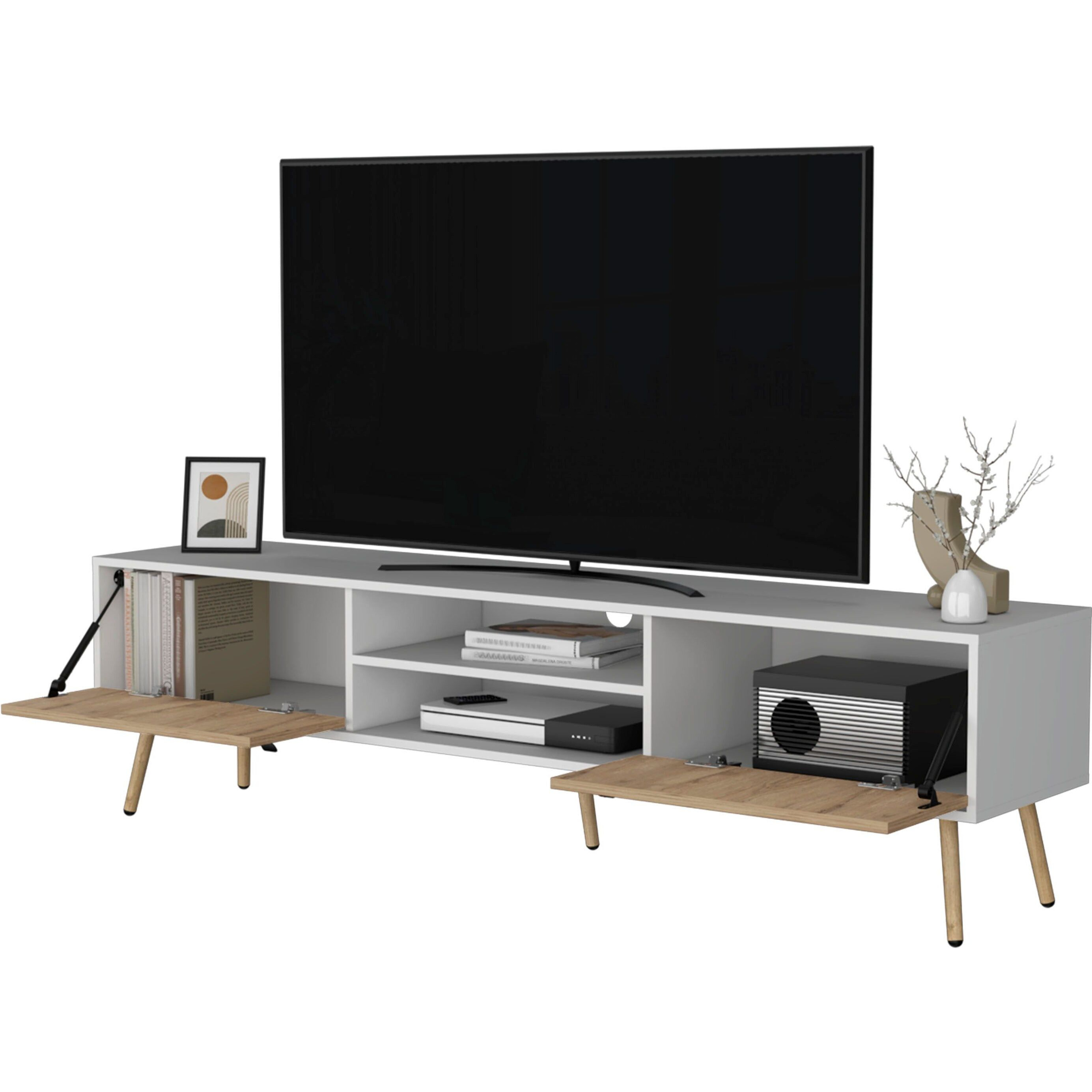 White And Macadamia 2 Hinged Drawers Tv Rack