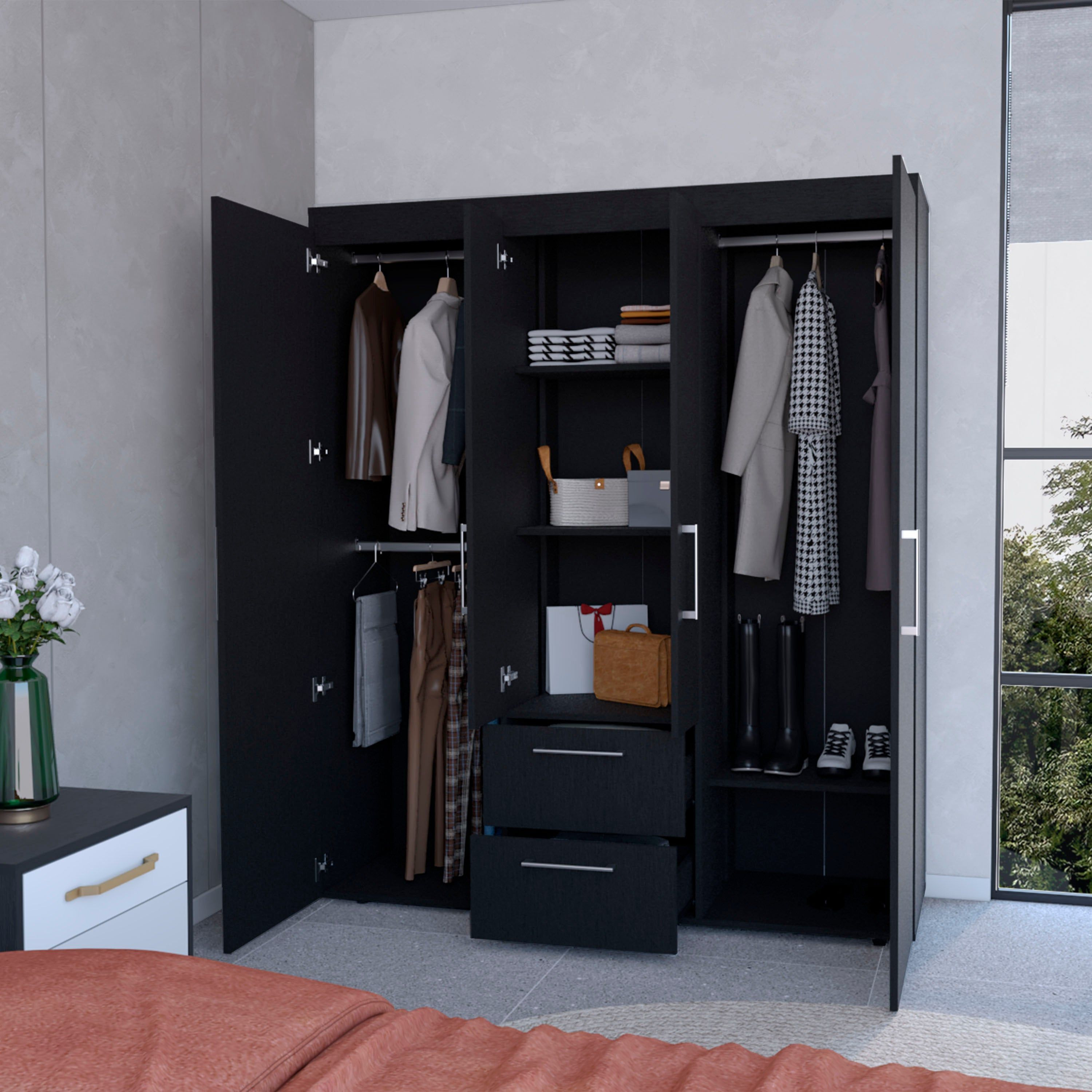 Black All-In-One 2-Door Armoire