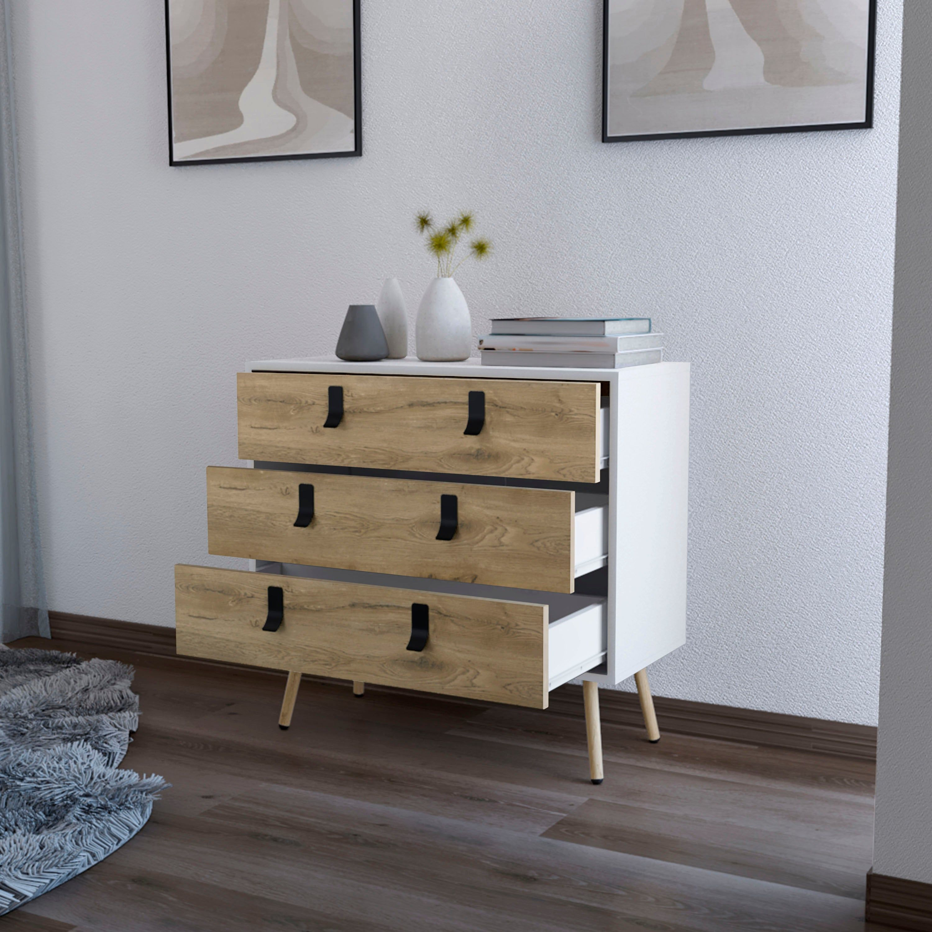 White And Macadamia 3-Drawer Dresser