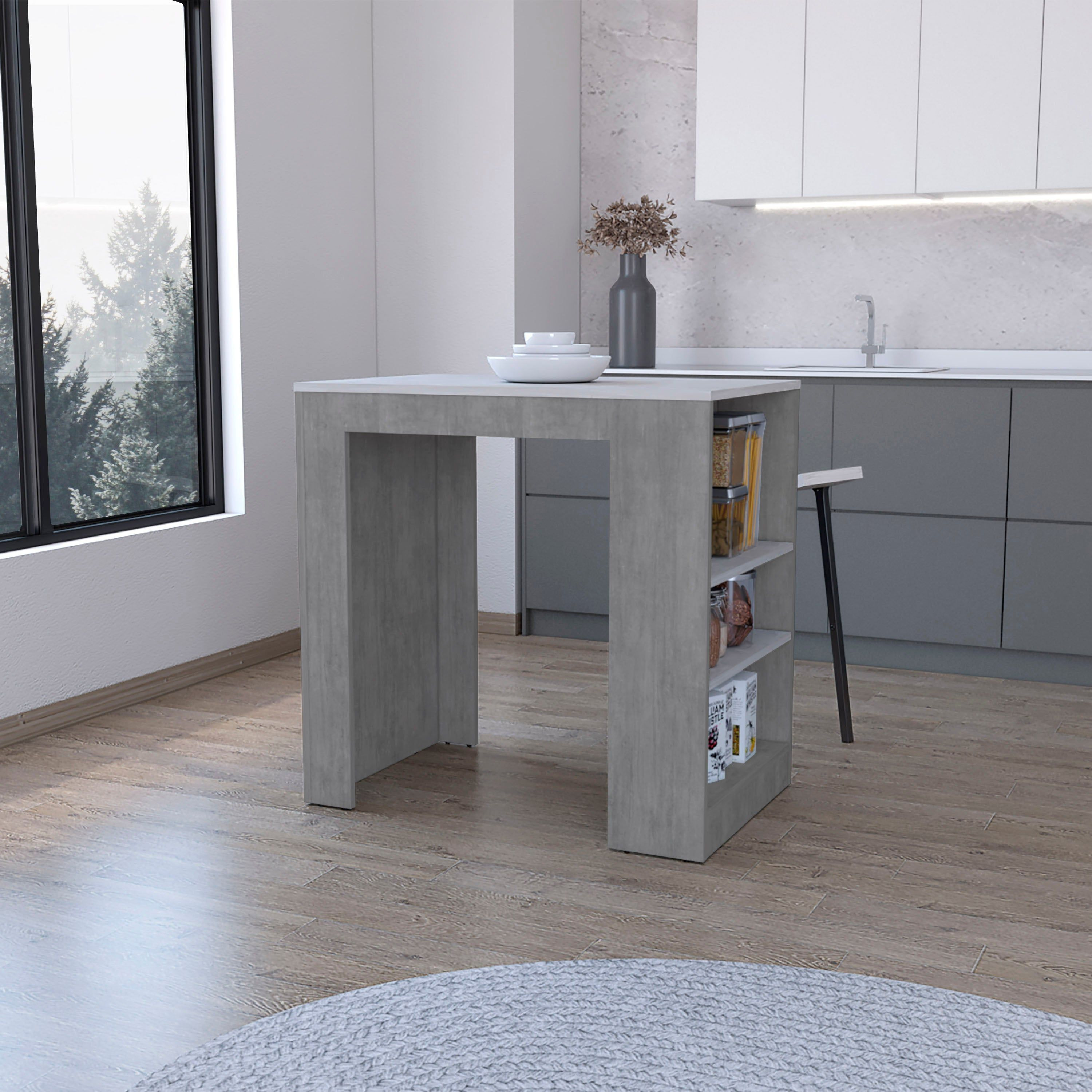 Concrete Gray And Ibiza Marble Counter Height Table Top Kitchen Island