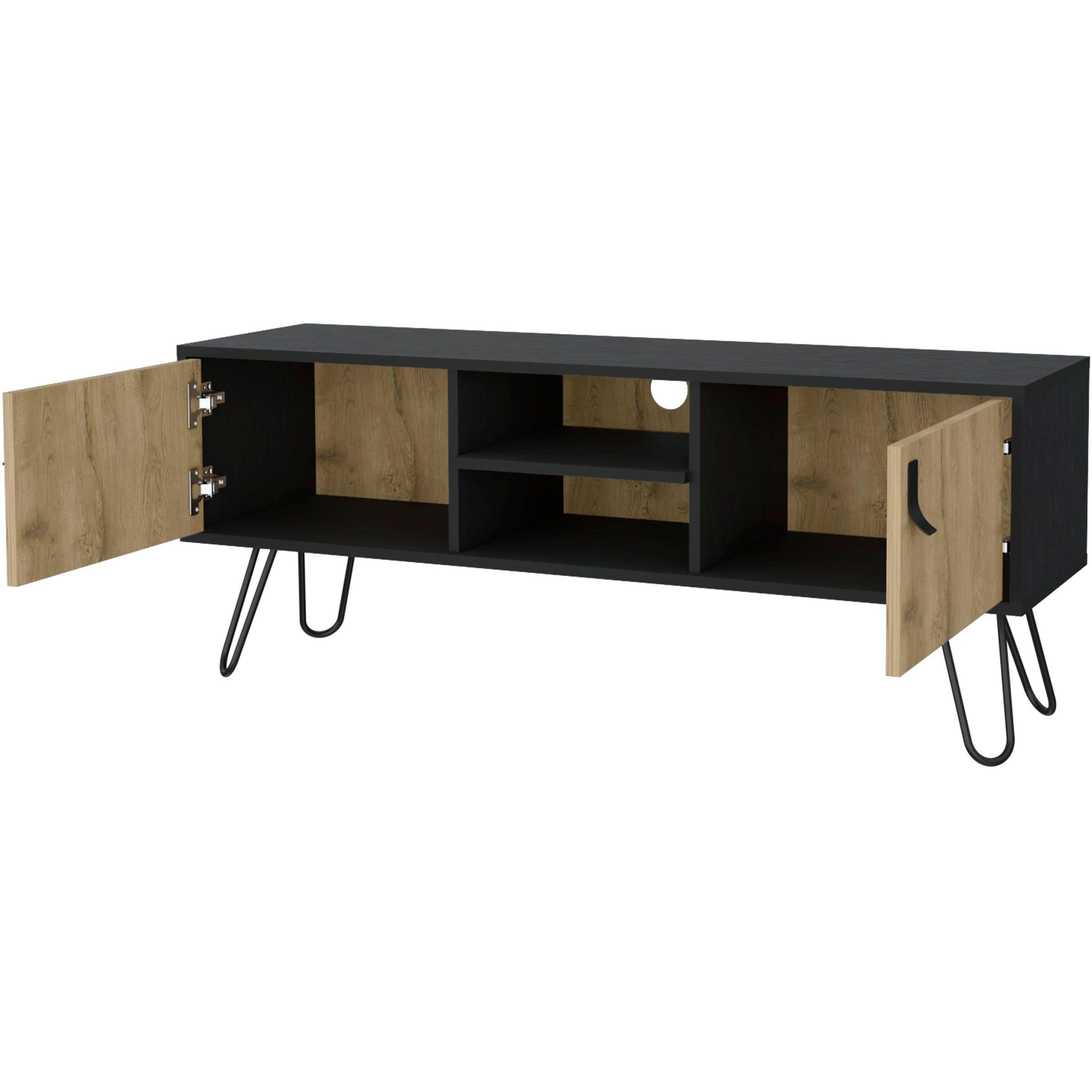 Black And Macadamia Hairpin Legs Tv Rack