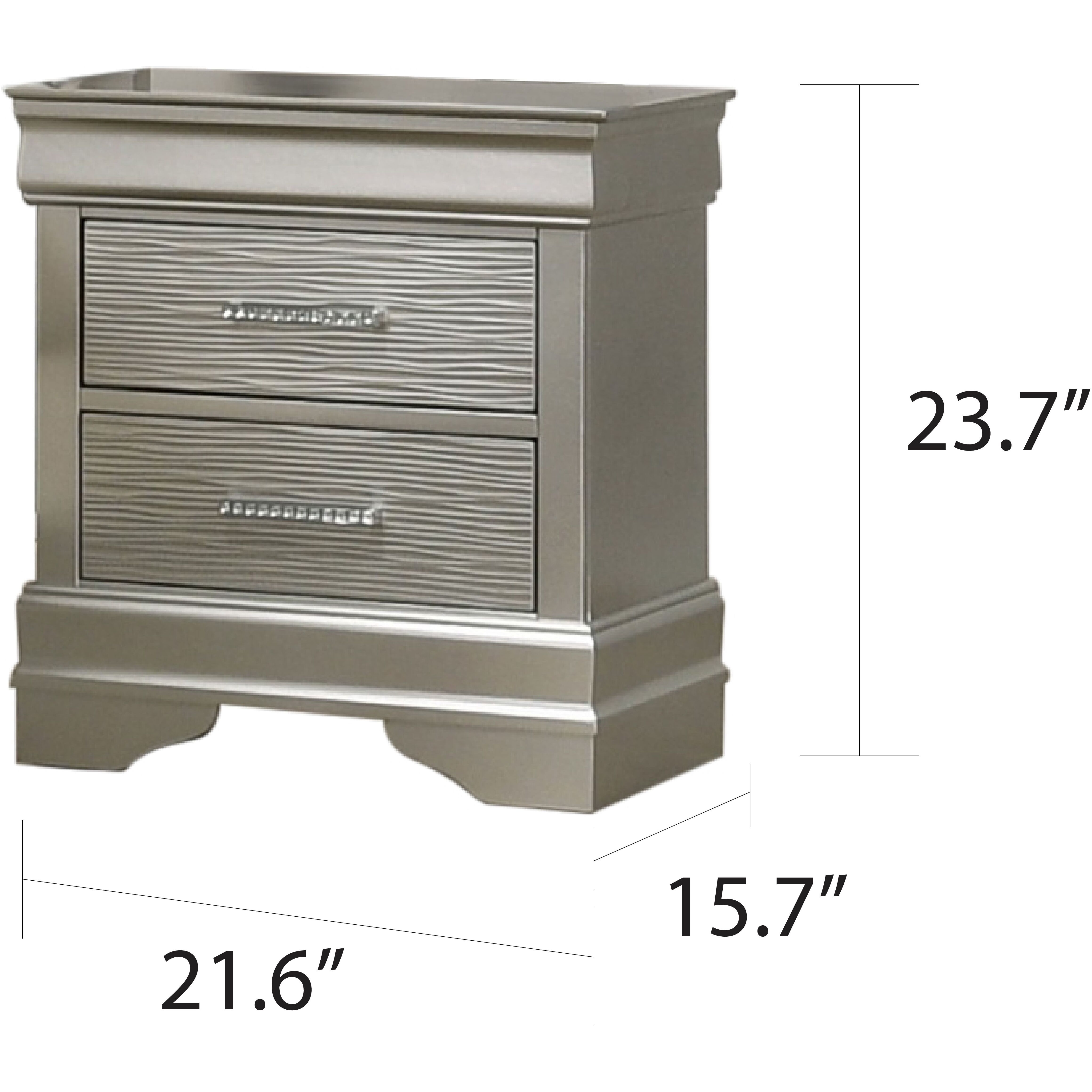 Modern Style 2-Drawer Nightstand Made With Wood In Silver