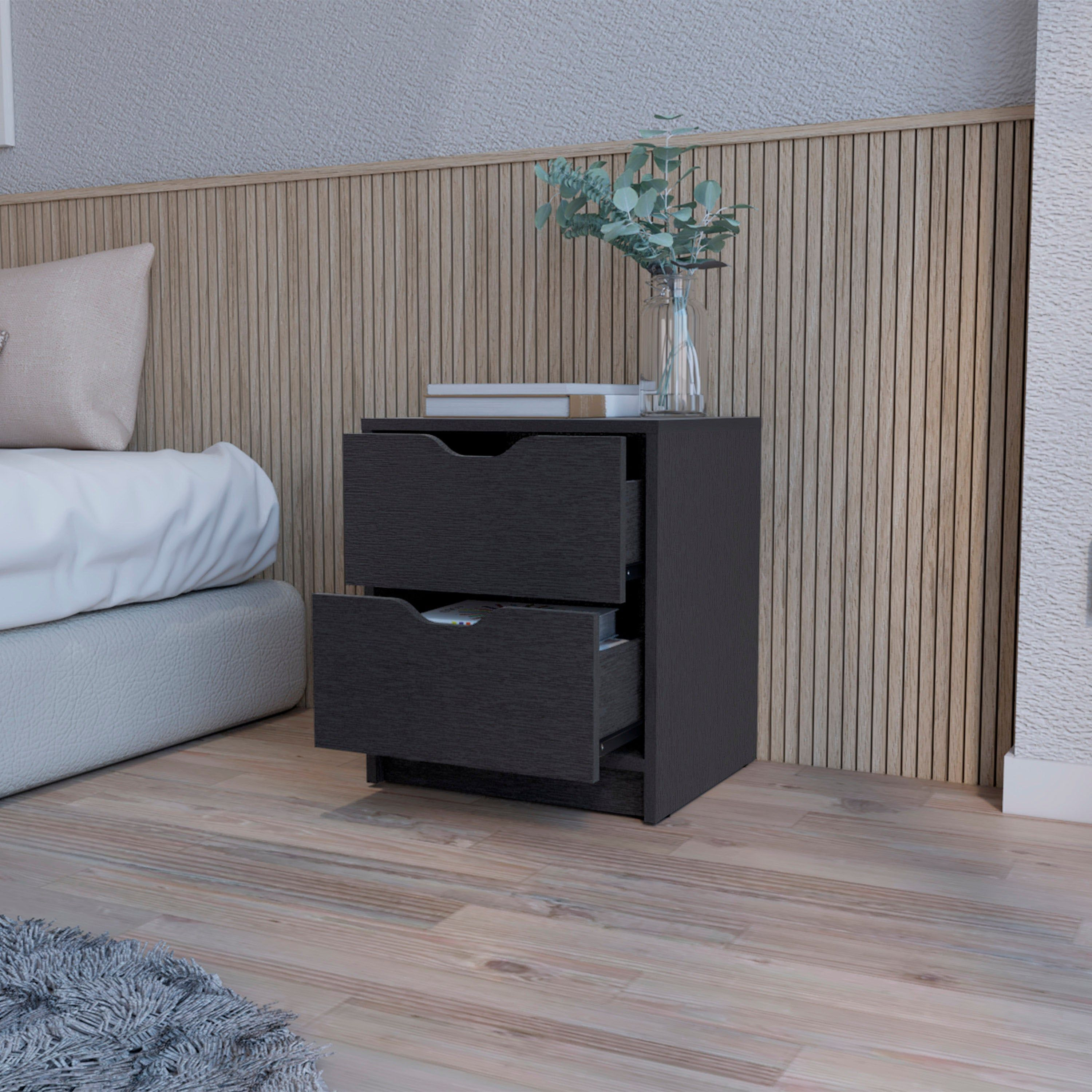 Black 2-Drawer Nightstand