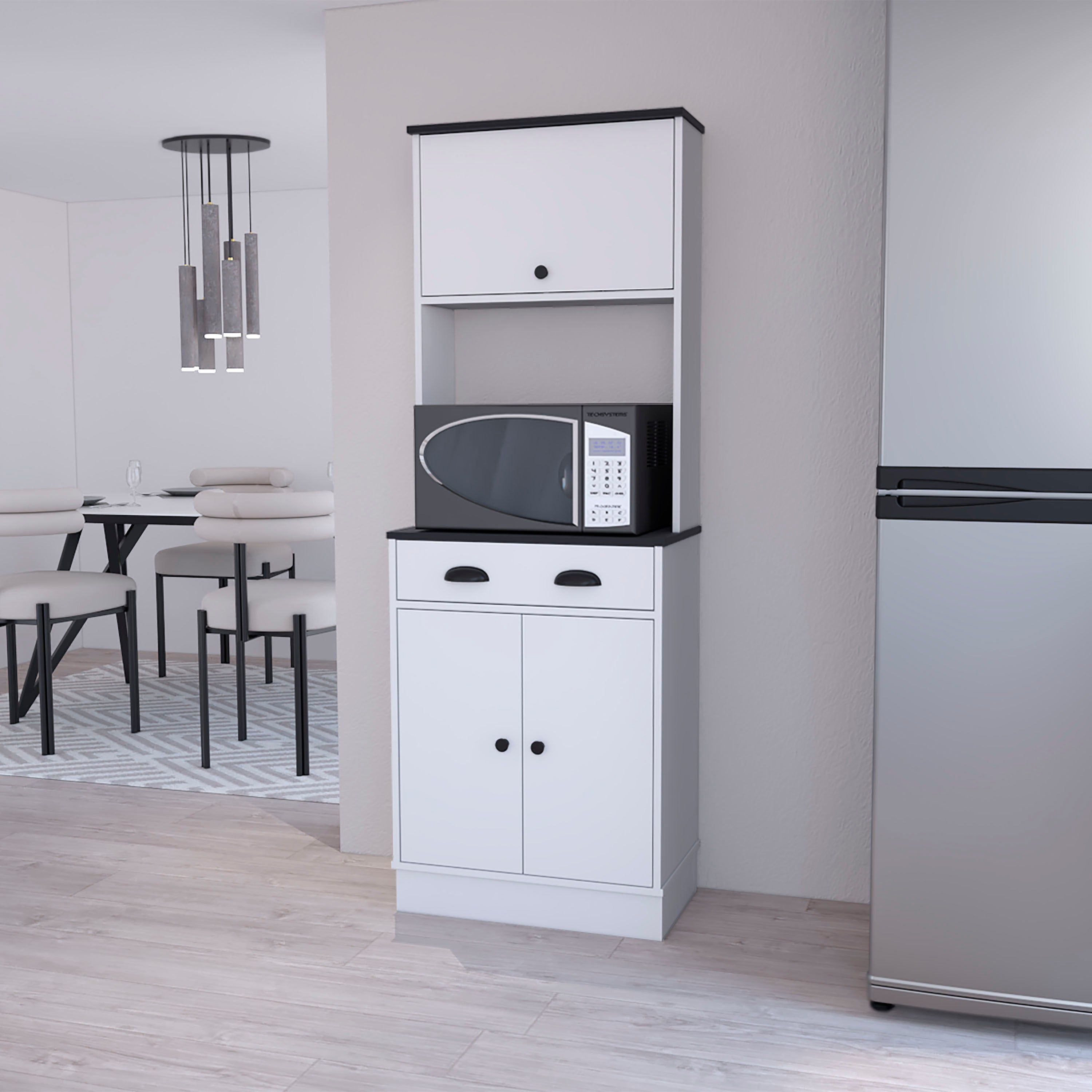 White And Black 2-Cabinet Kitchen Pantry