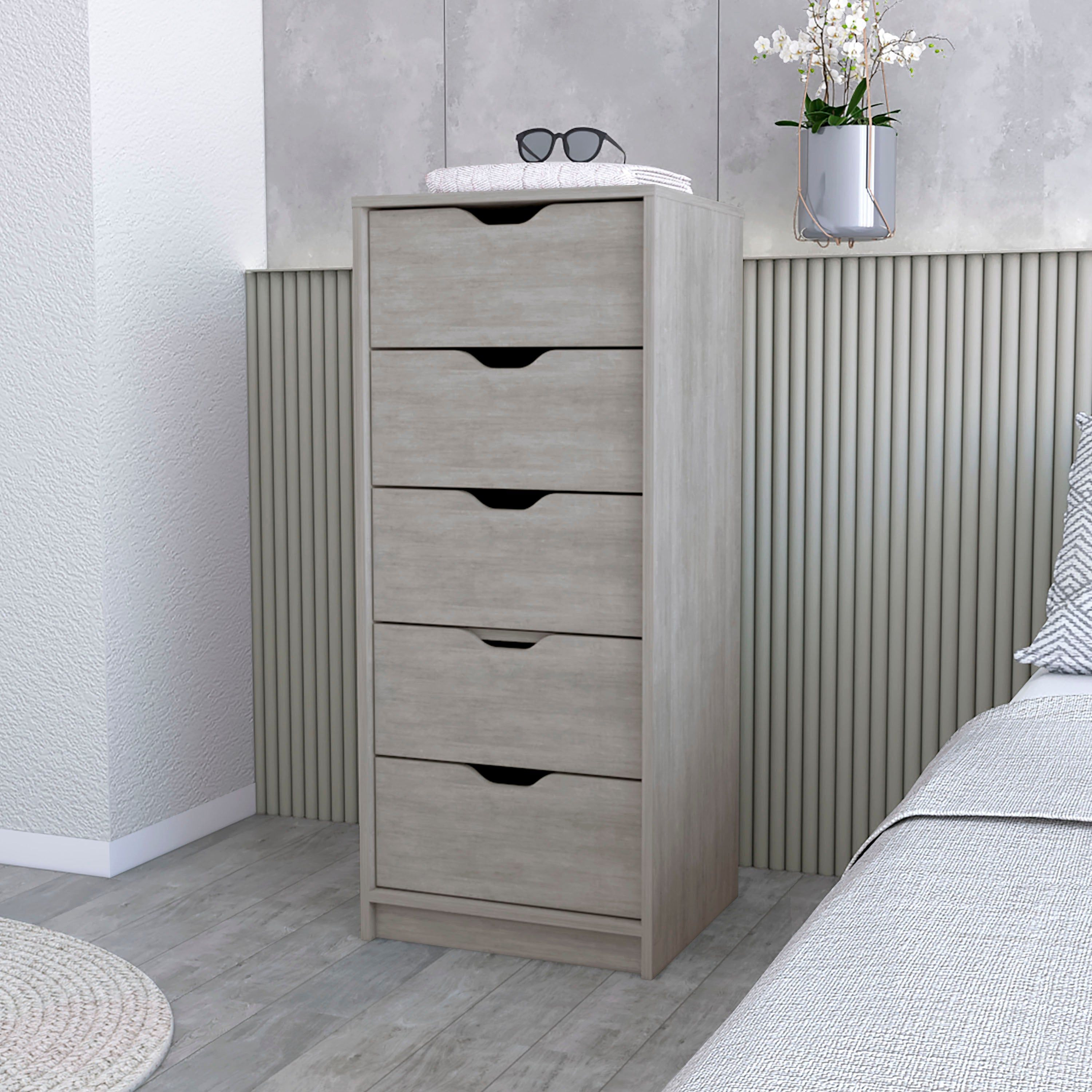 Concrete Gray 5 Narrow Drawer Dresser