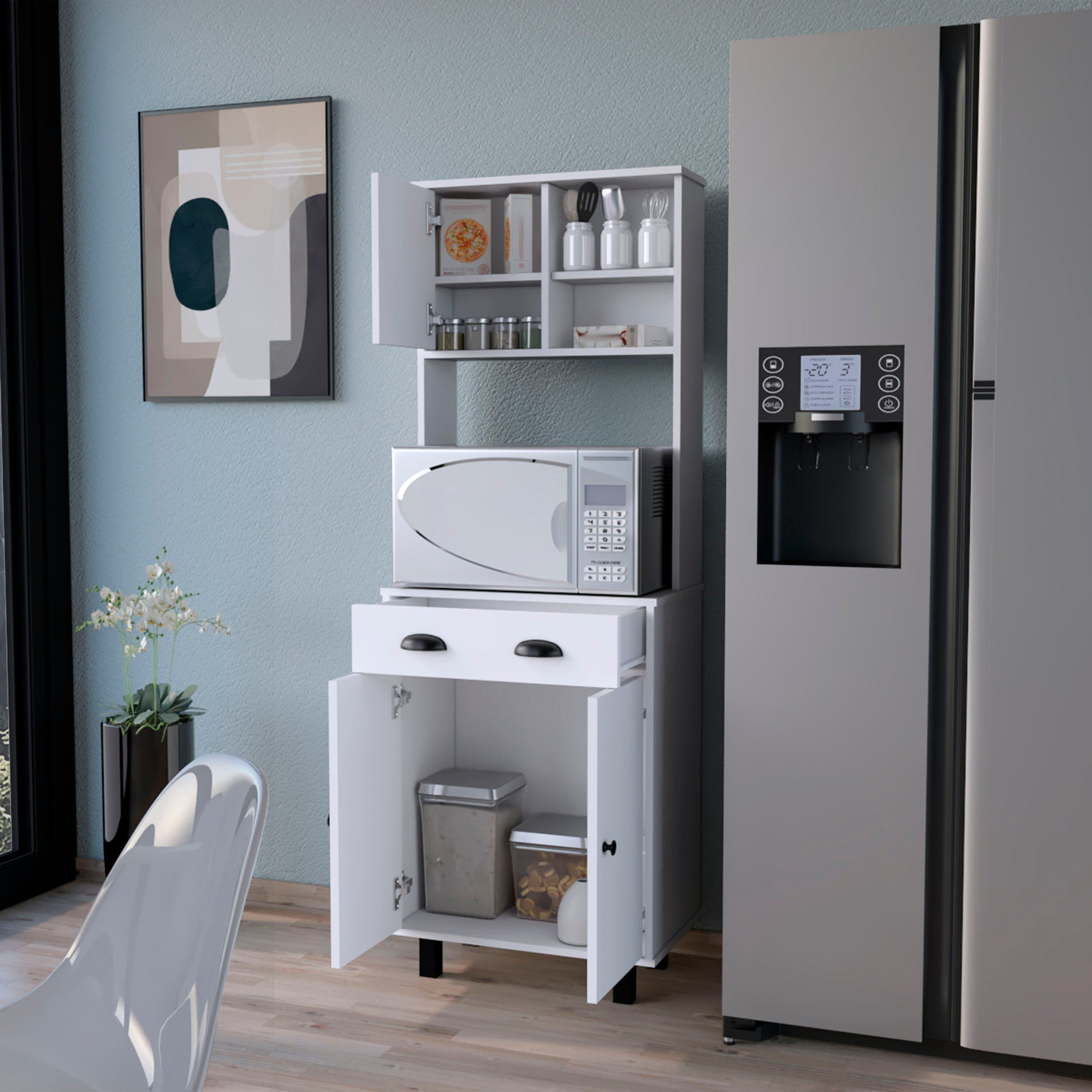 White 1-Drawer Kitchen Pantry