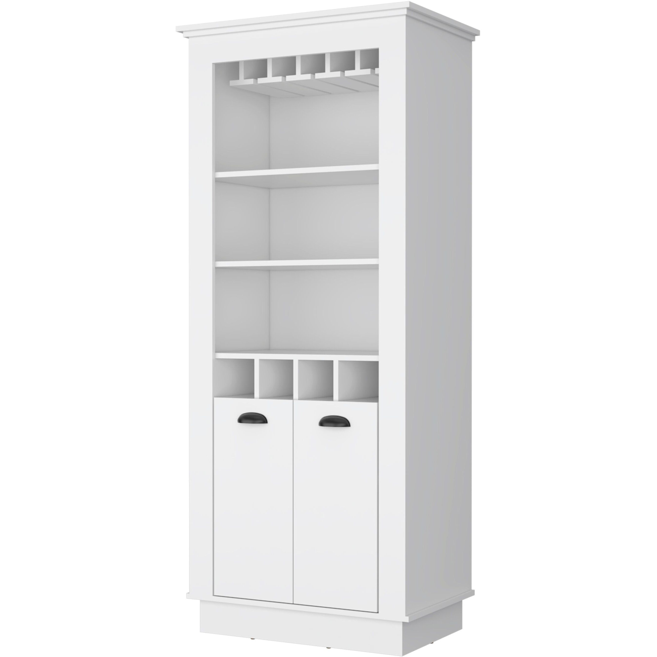 White 4-Built In Wine Rack Bar Cabinet