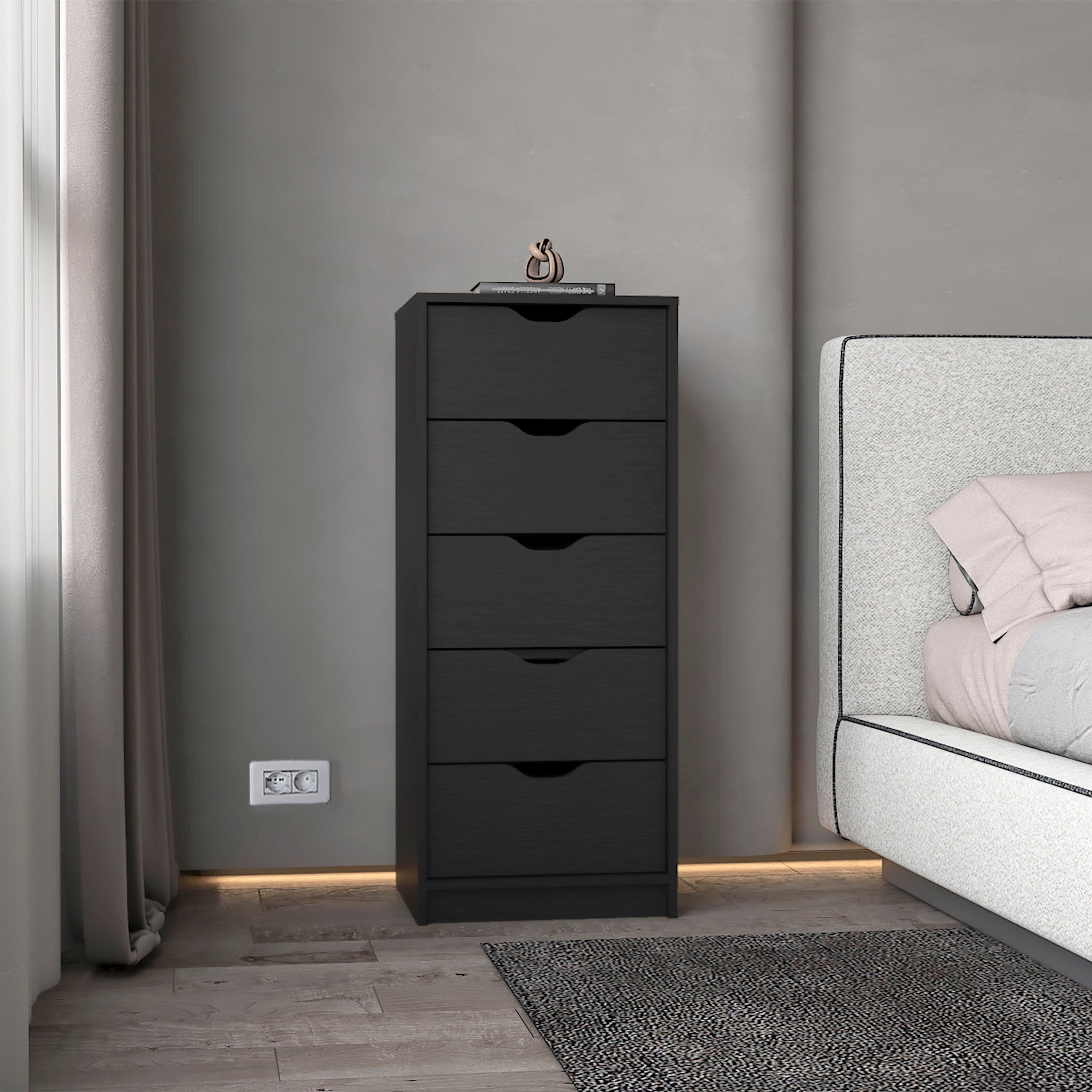 Logan Black 5 Narrow Drawer Dresser