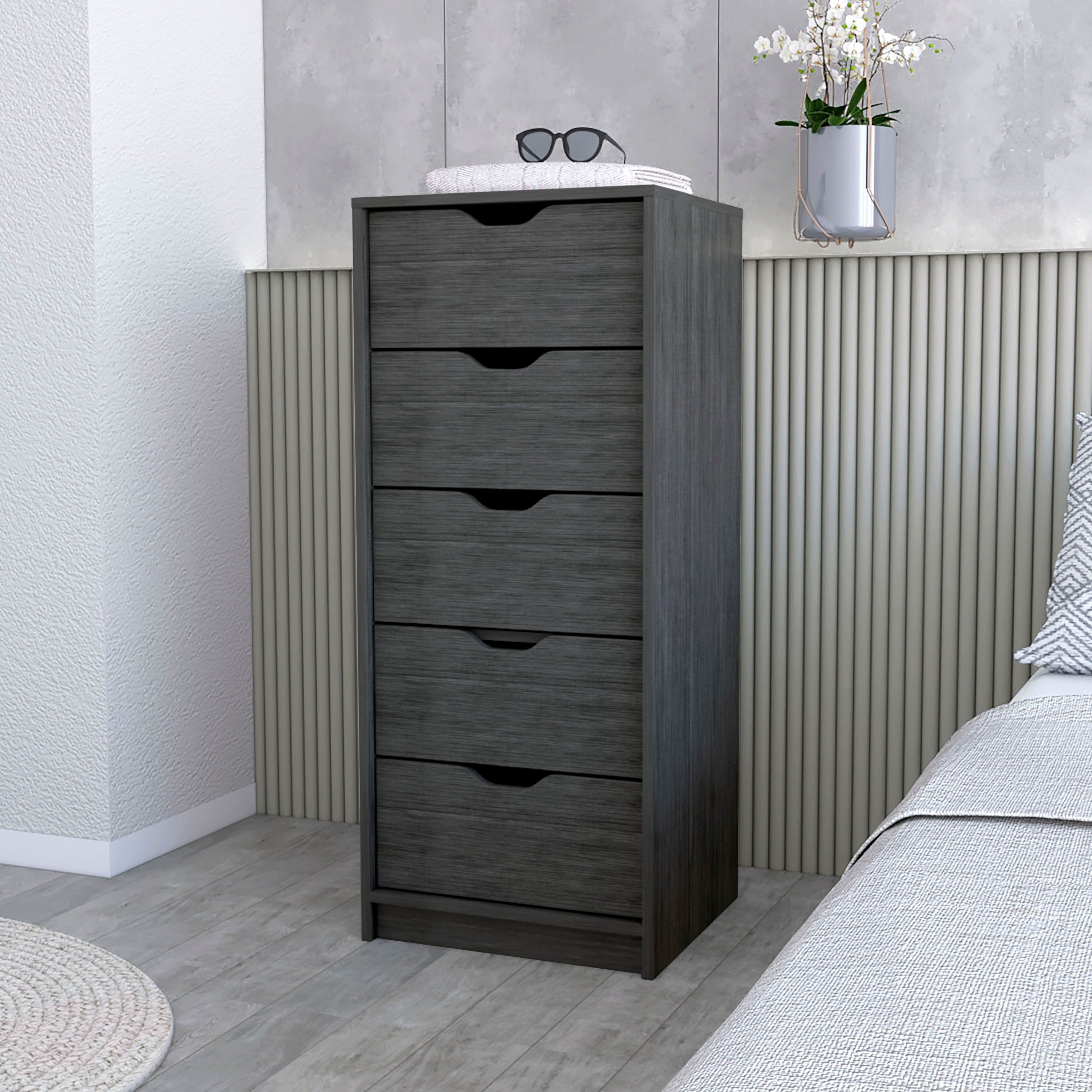 Smokey Oak 5 Narrow Drawer Dresser