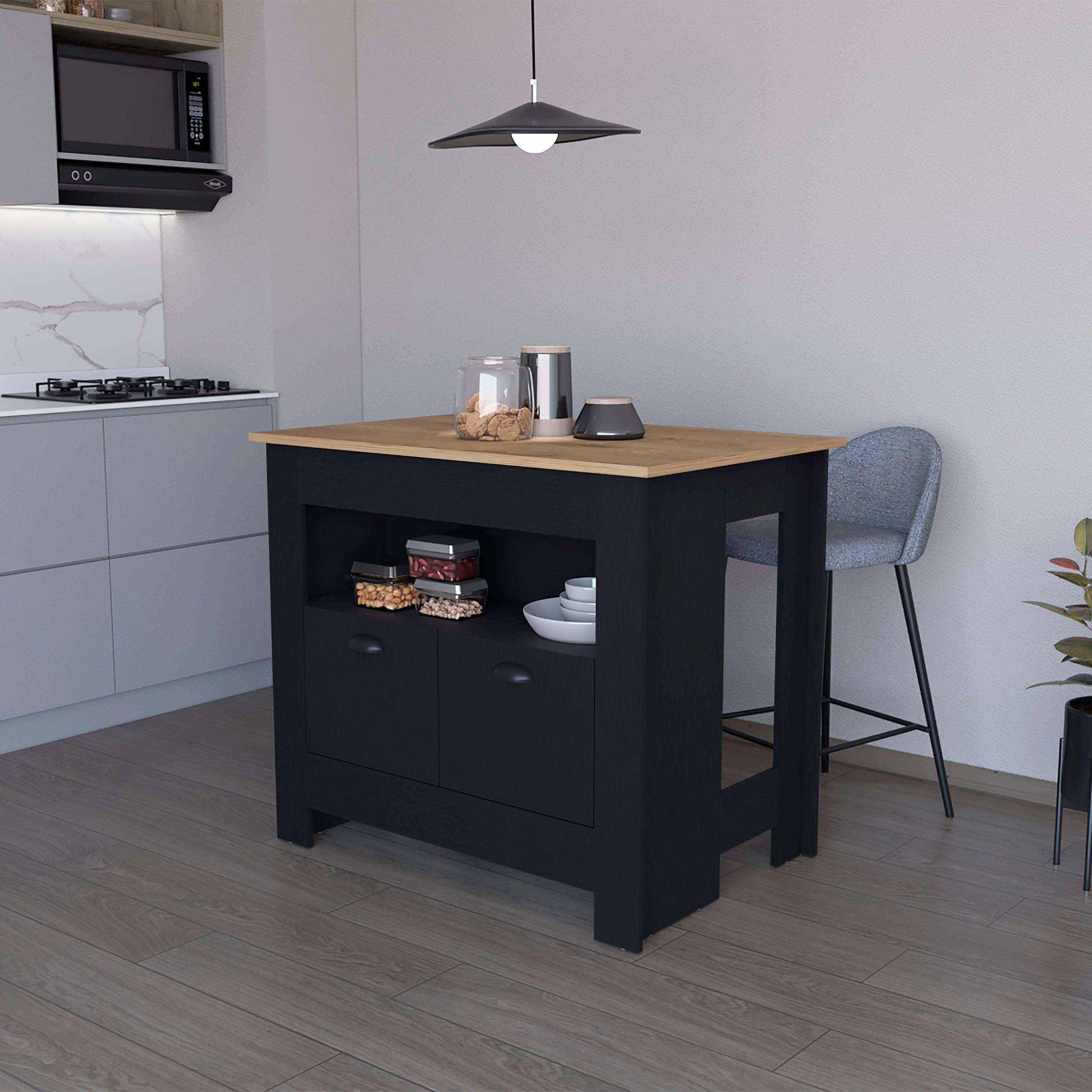 Black 2-Door Kitchen Island