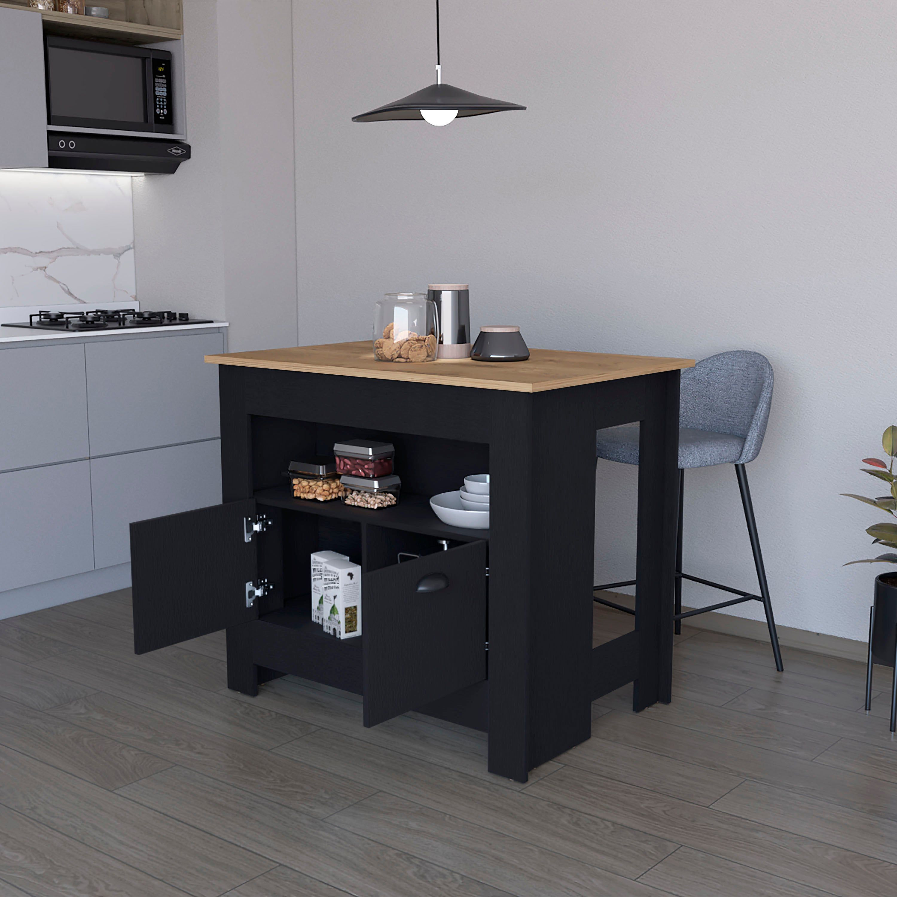 Black 2-Door Kitchen Island