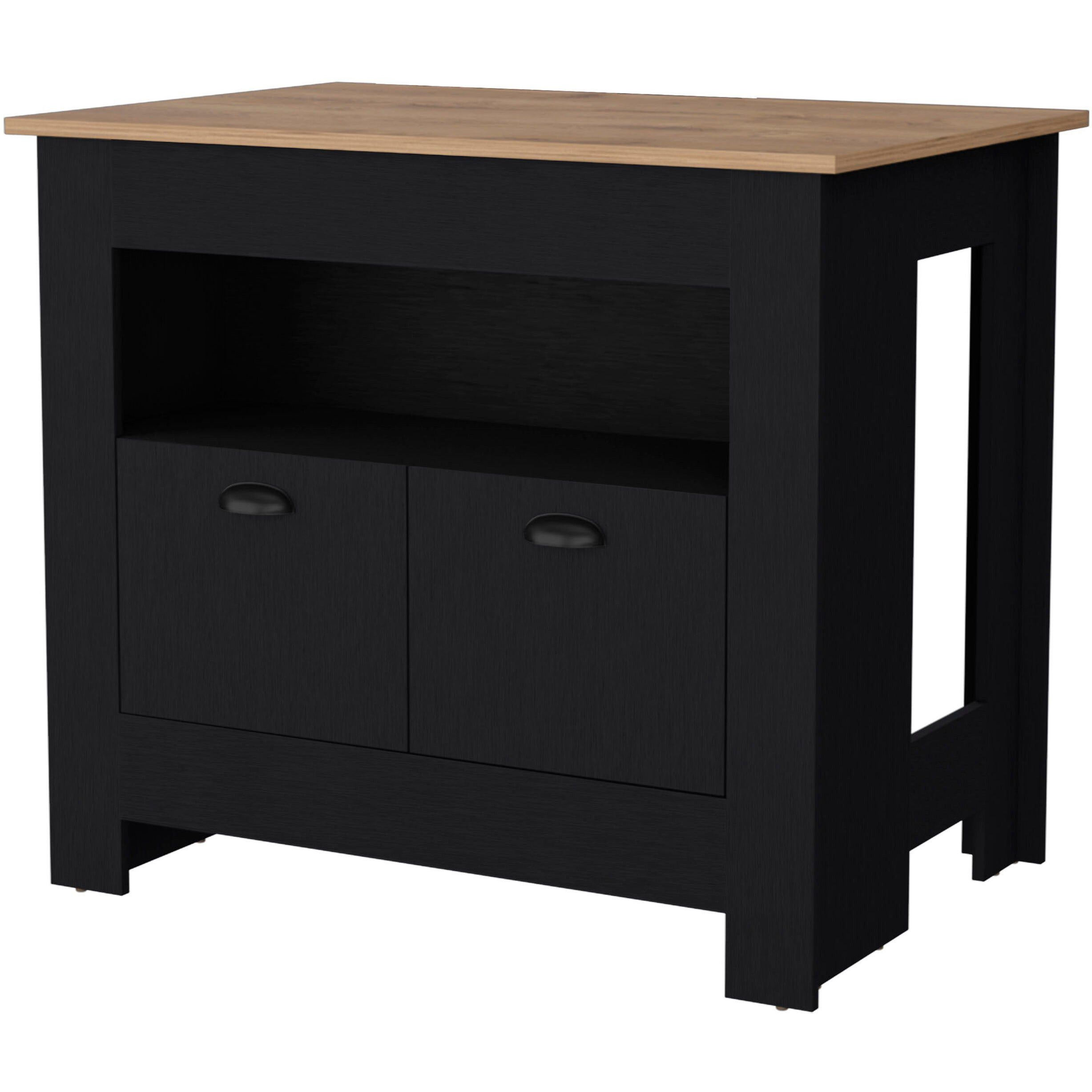 Black 2-Door Kitchen Island