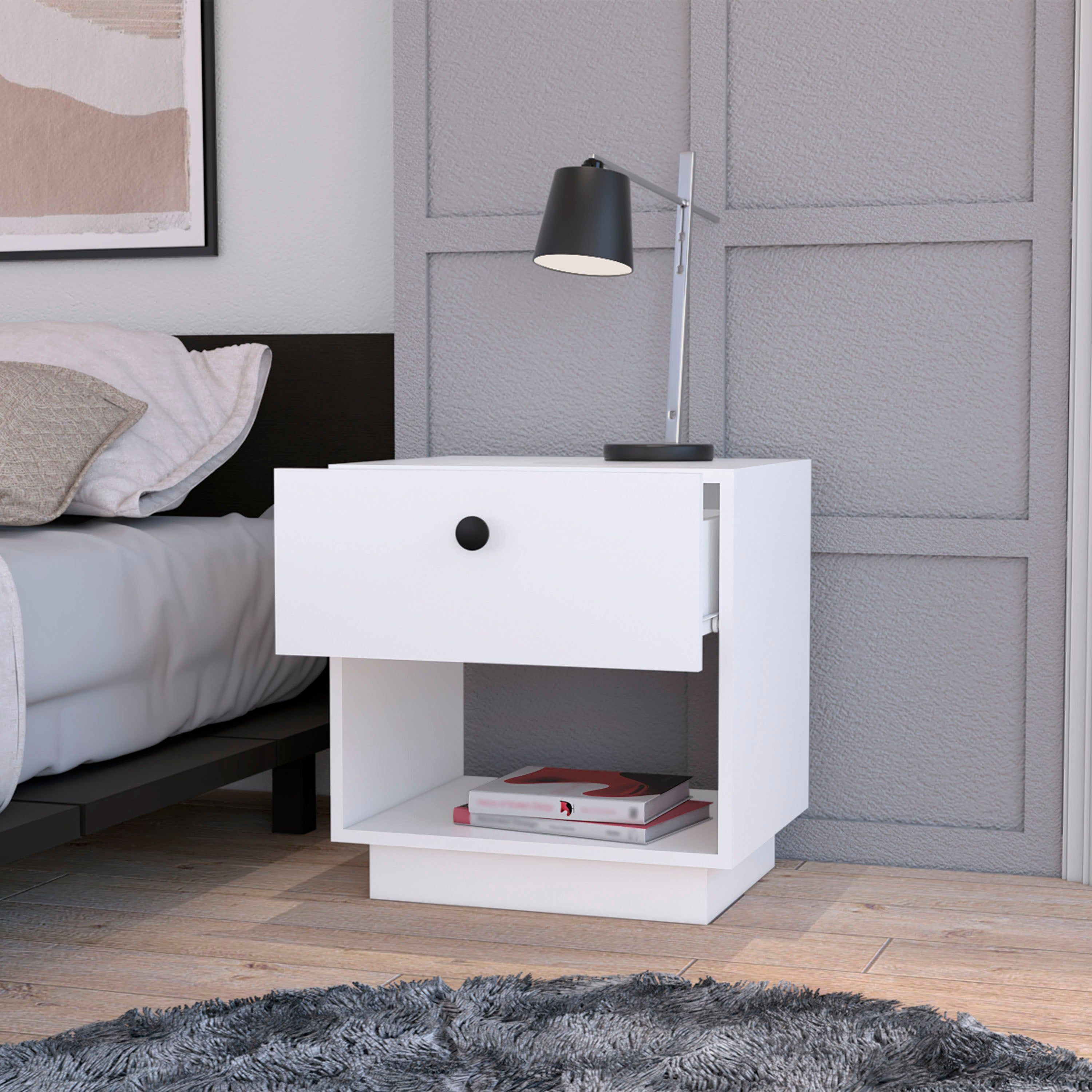 White 1-Drawer Nightstand