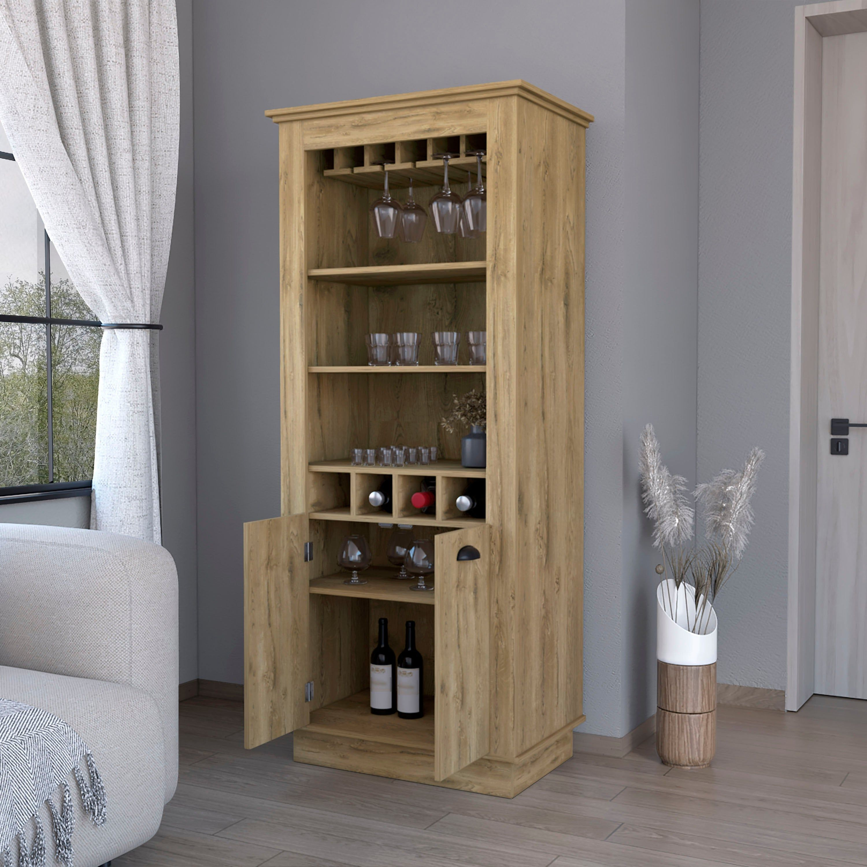 Macadamia 4-Built In Wine Rack Bar Cabinet