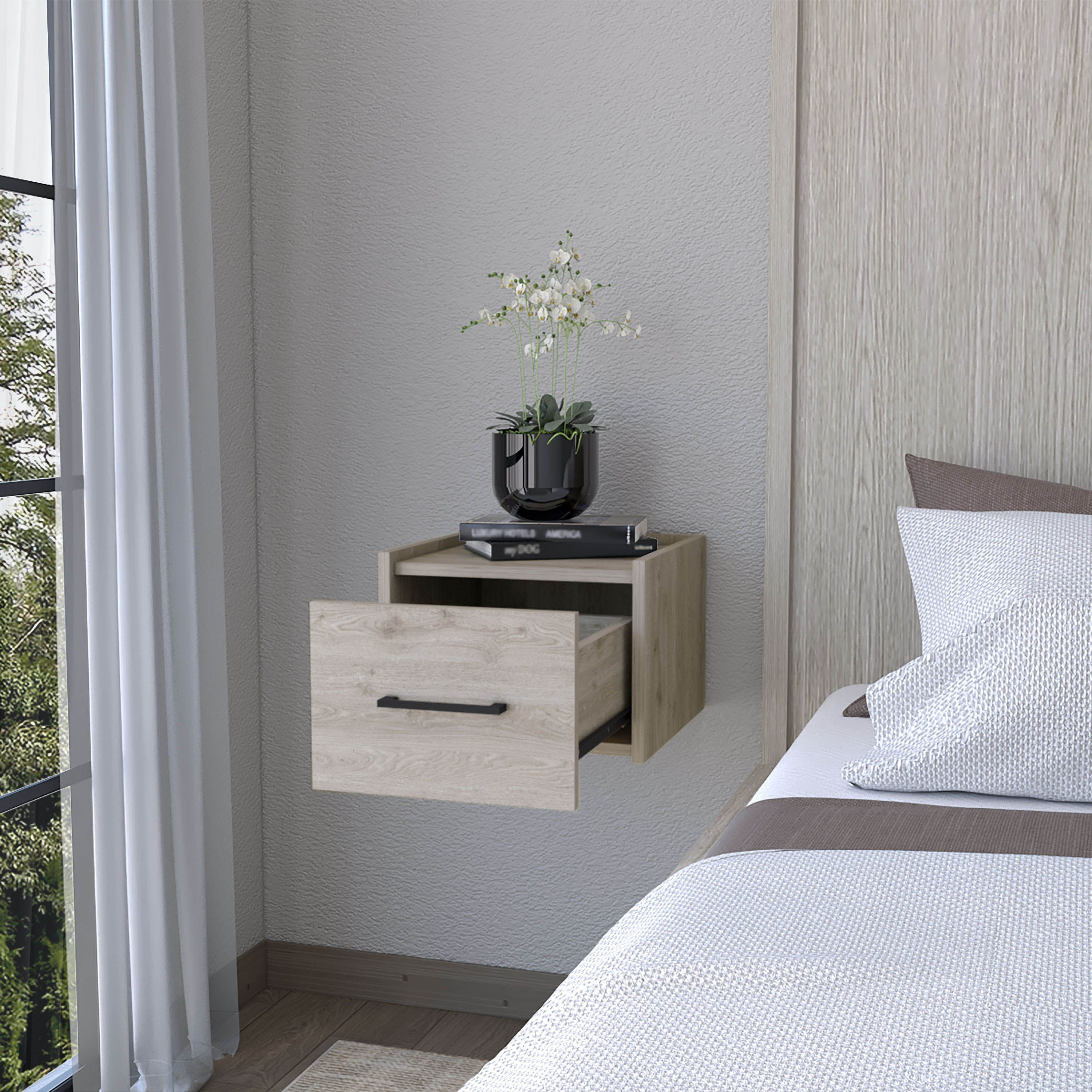 Light Gray Wall-Mounted Floating Nightstand