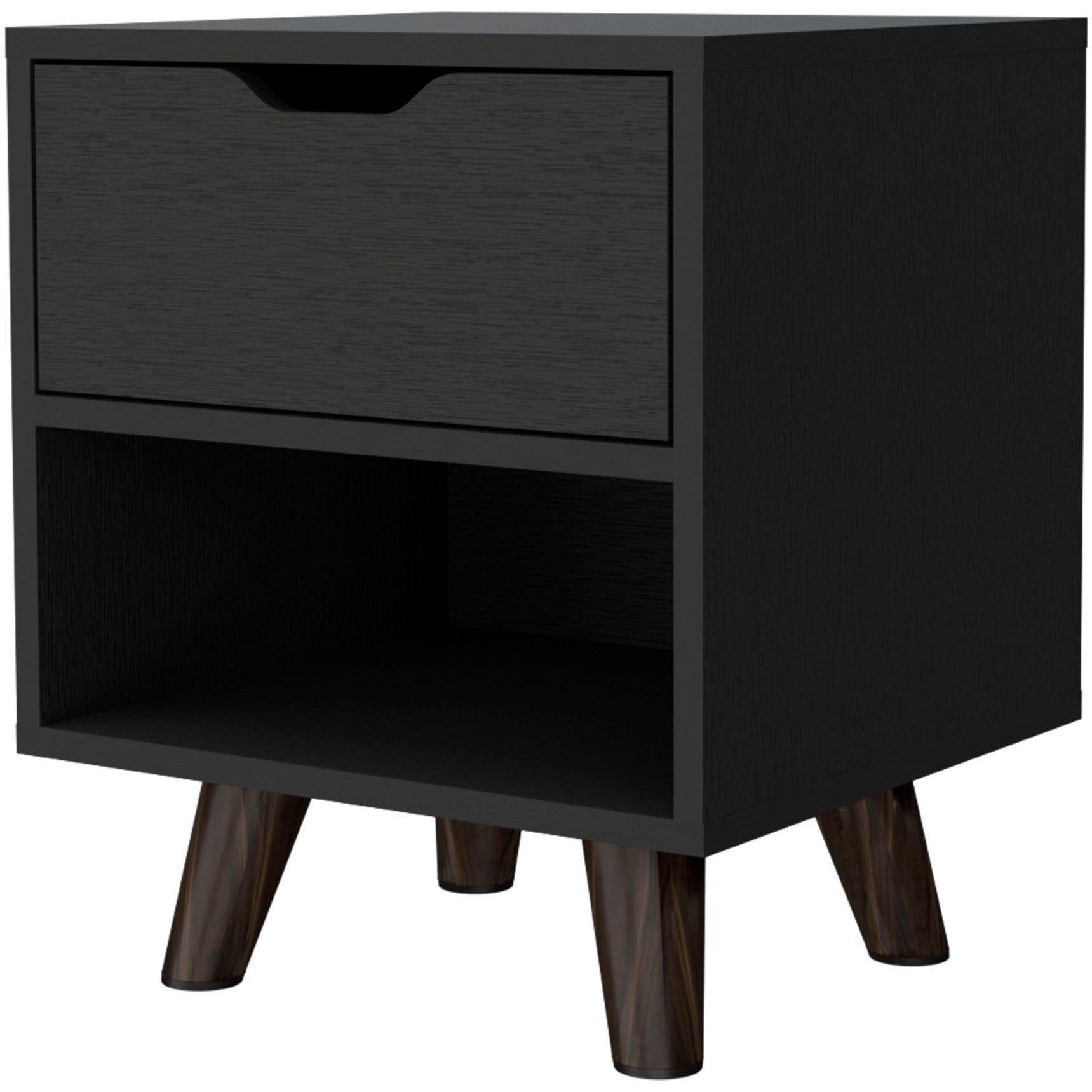 Black 1-Open Storage Shelf Nightstand