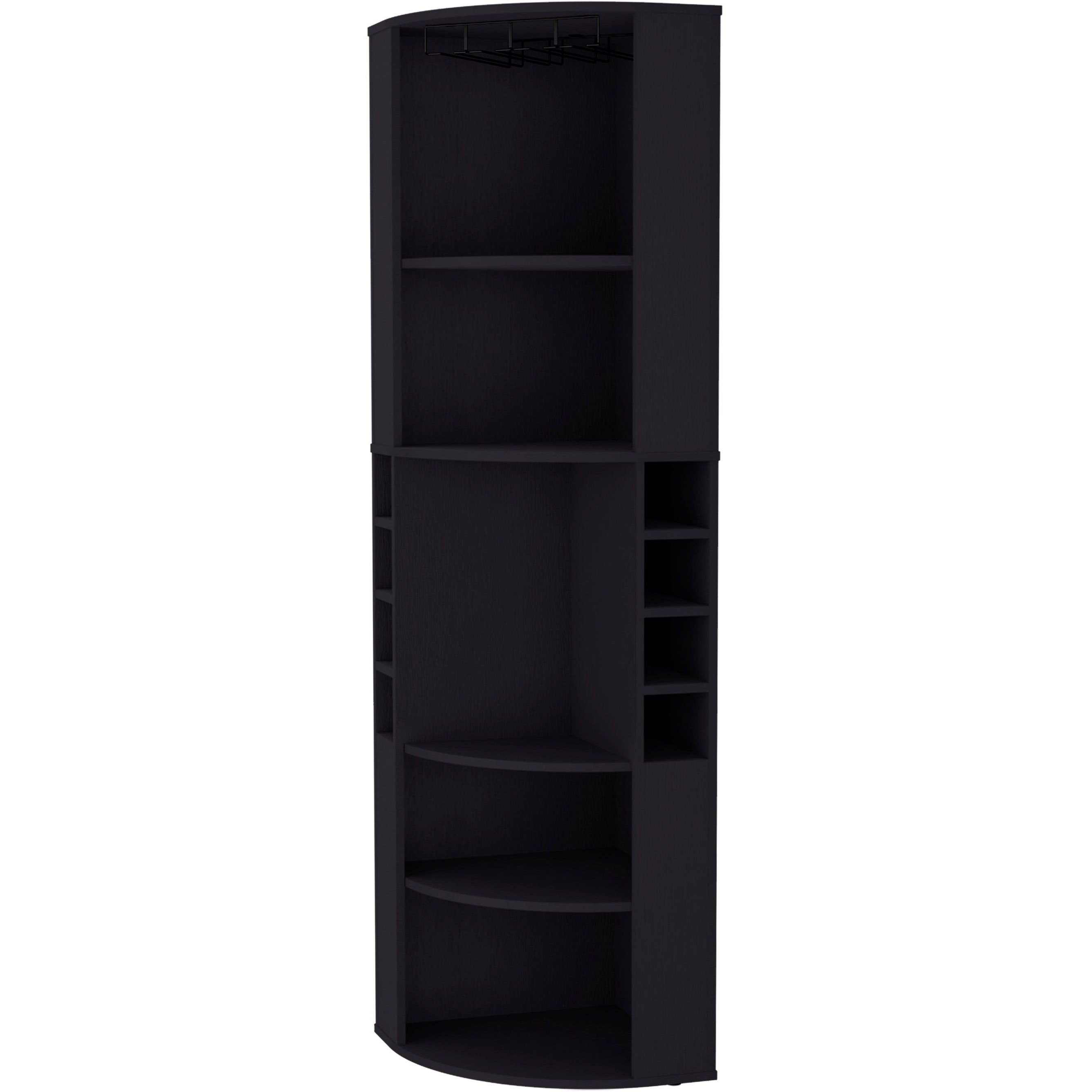 Avery Black 5 Large Shelves Corner Bar Cabinet