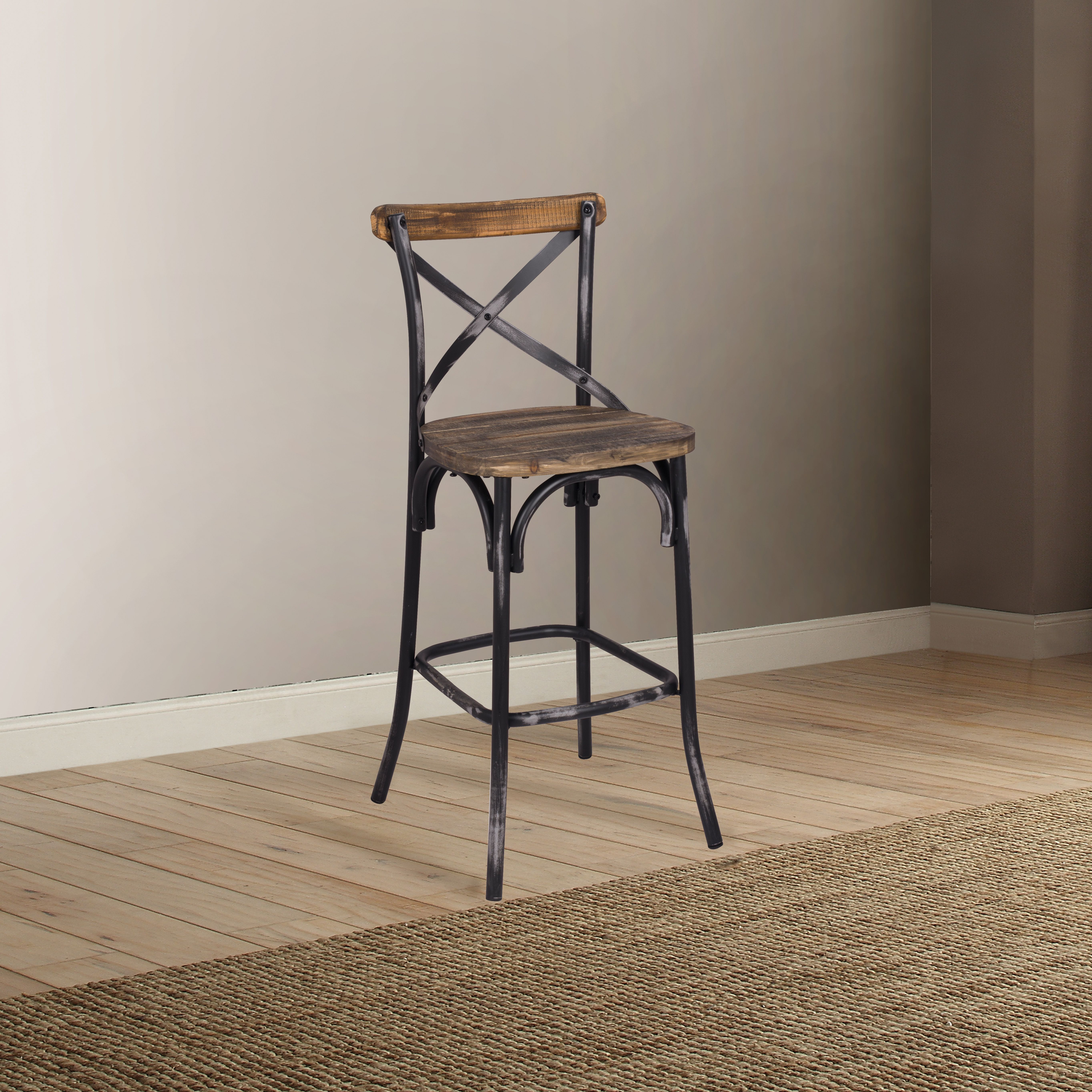 Antique Black And Antique Oak Bar Stool With Cross Back