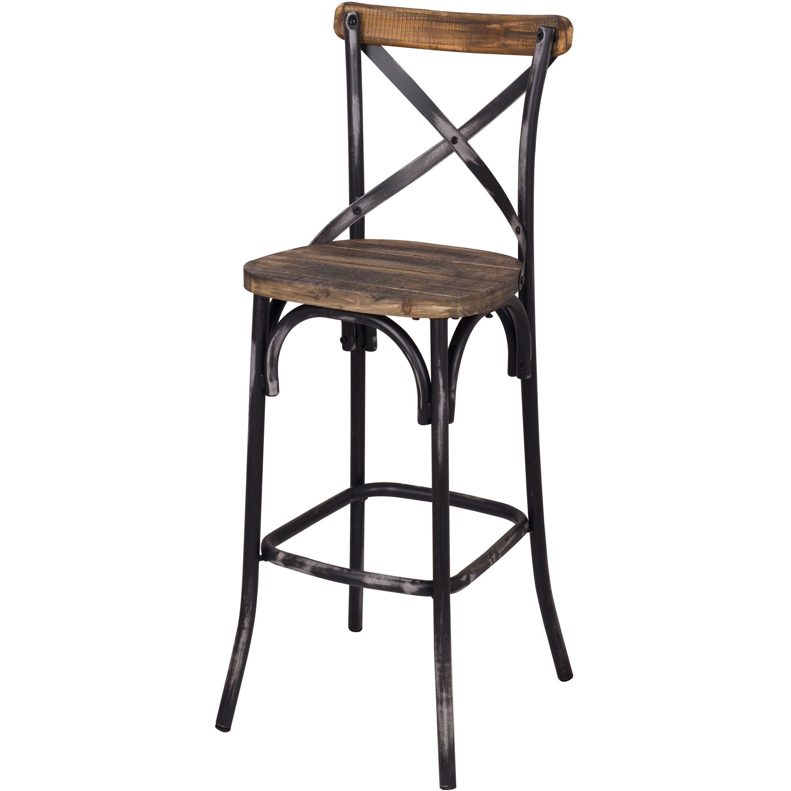 Antique Black And Antique Oak Bar Stool With Cross Back