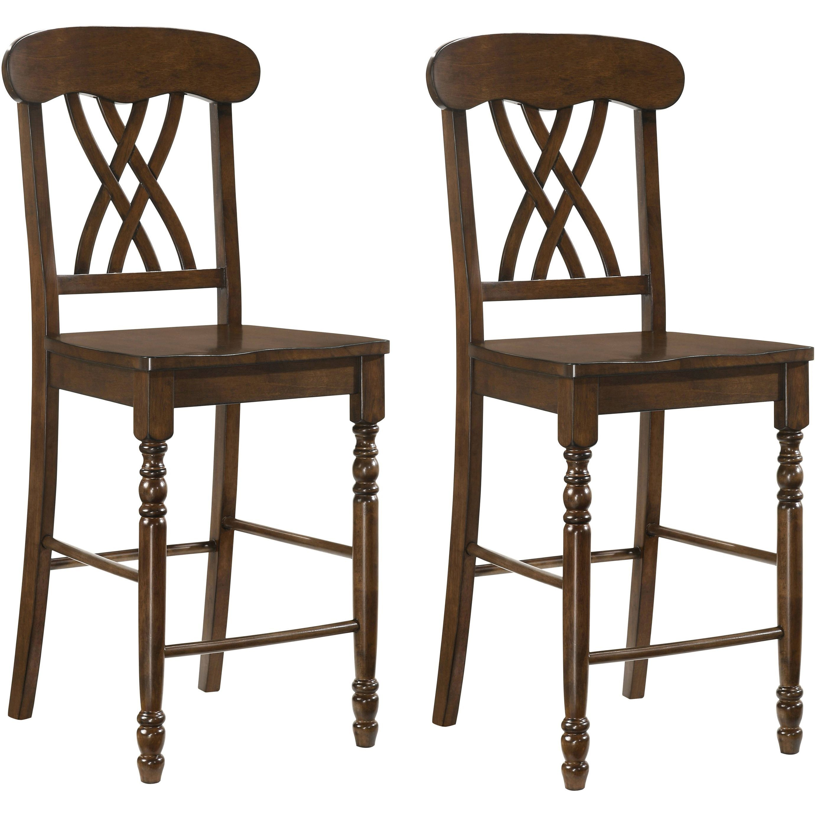 Walnut Cross Back Counter Height Stools (Set Of 2)