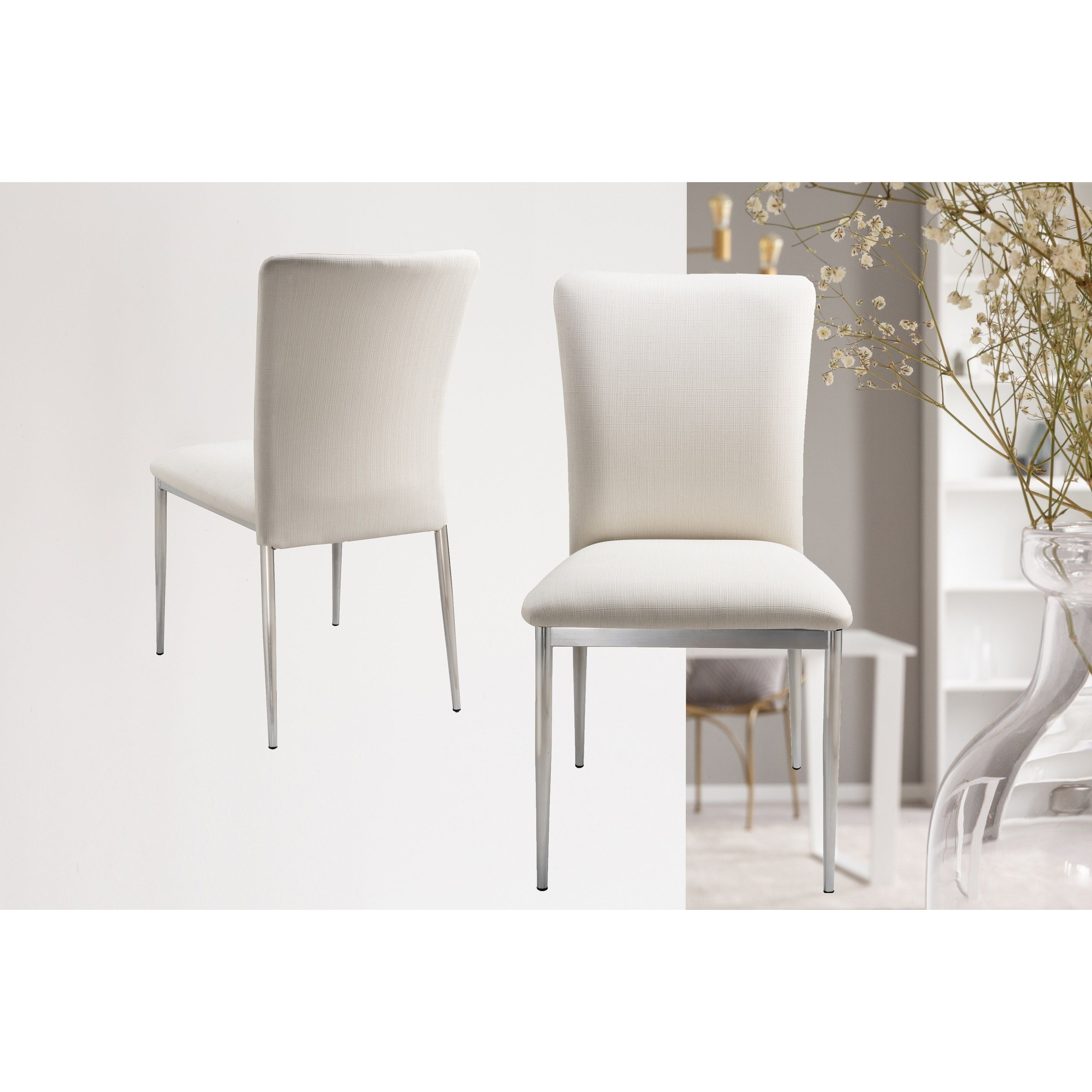 Contemporary Faux Leatheratte Side Chair Set Of 2  Soft White Color