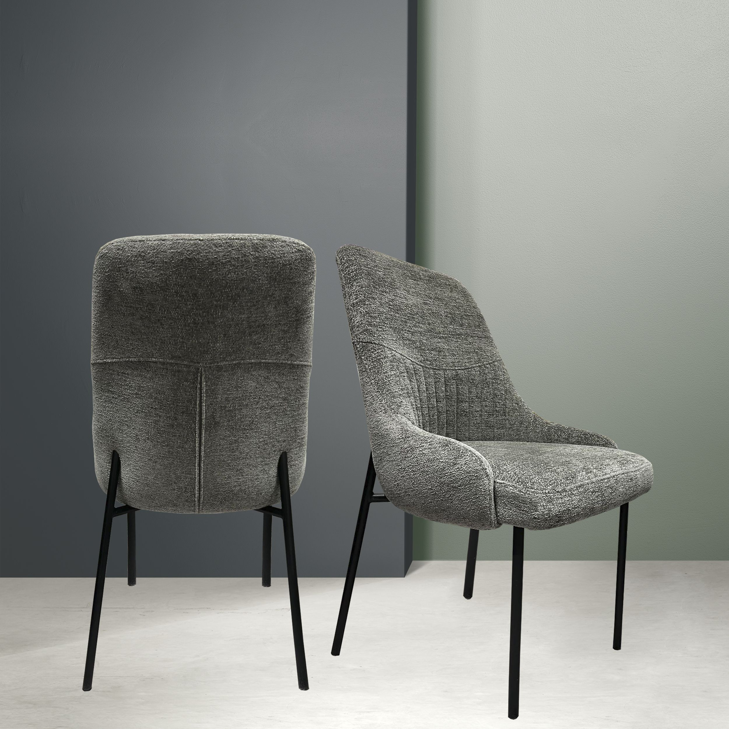 Upholstery Boucle Fabric Dining Side Chair Set Of 2  Grey