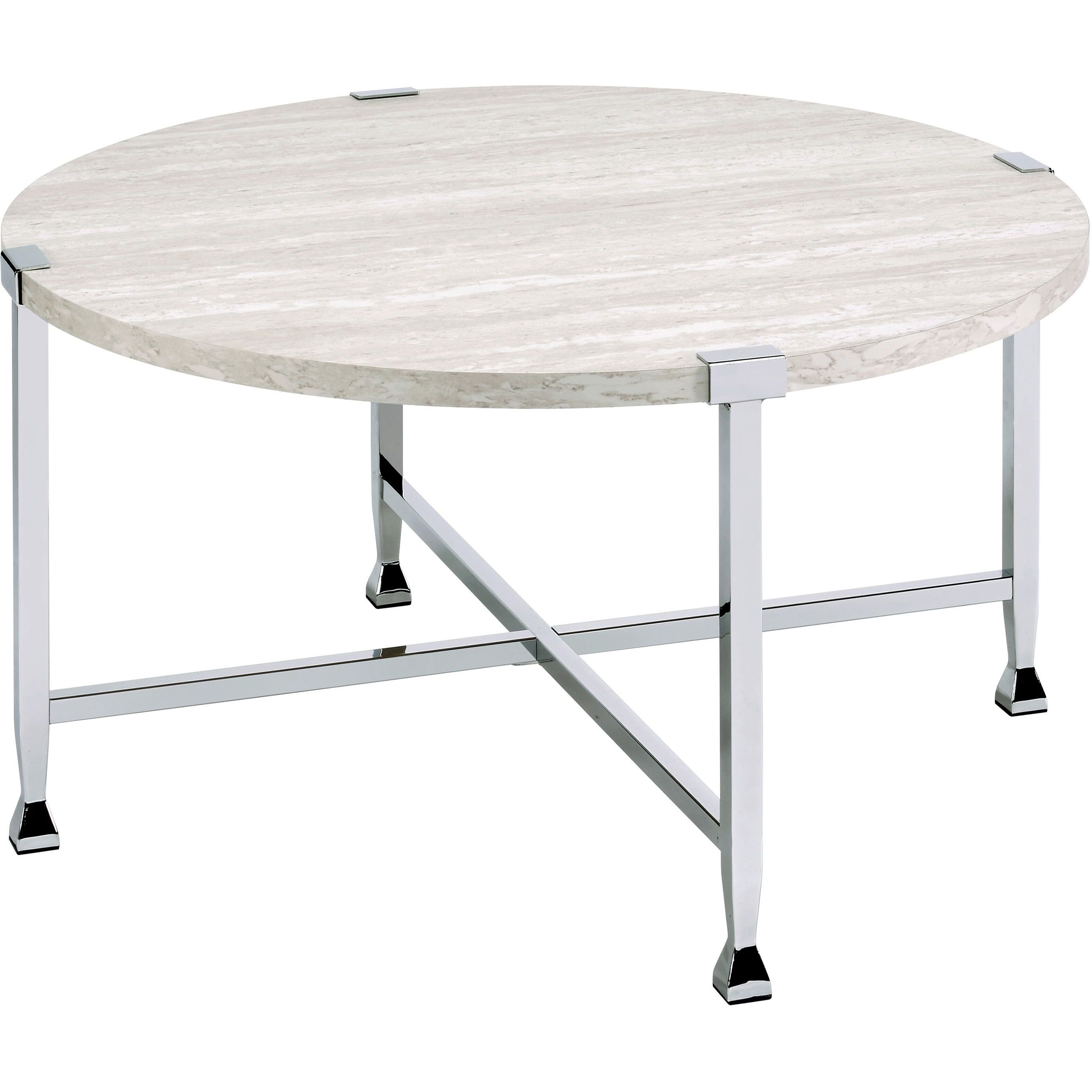 White Oak And Chrome Round Coffee Table