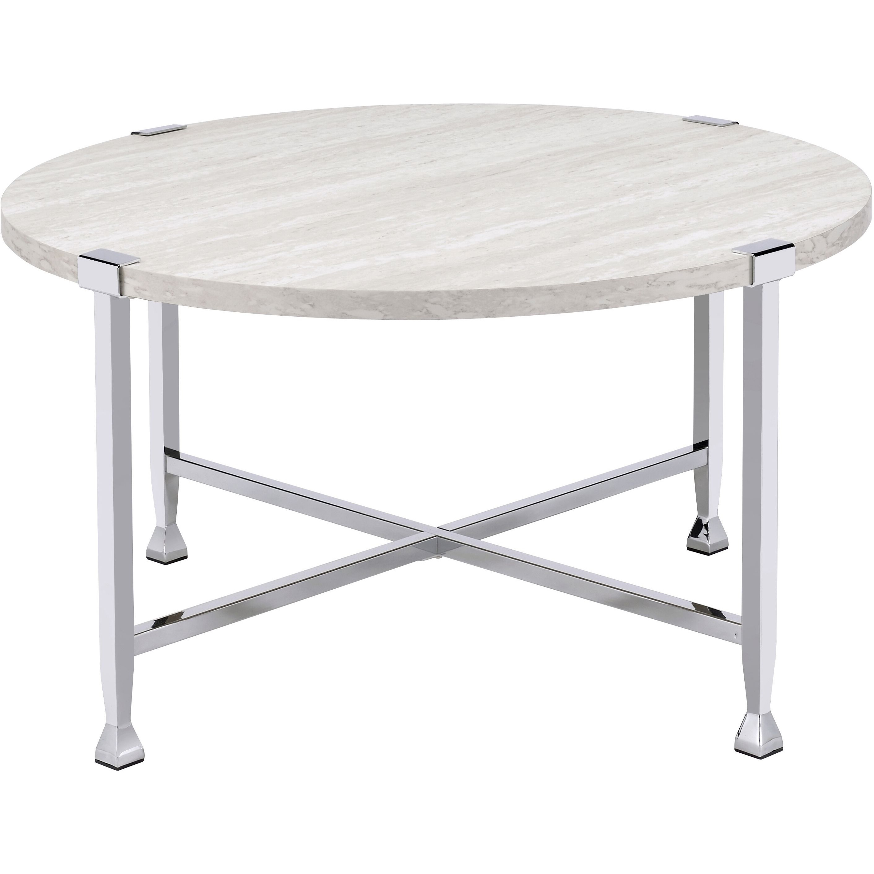 White Oak And Chrome Round Coffee Table