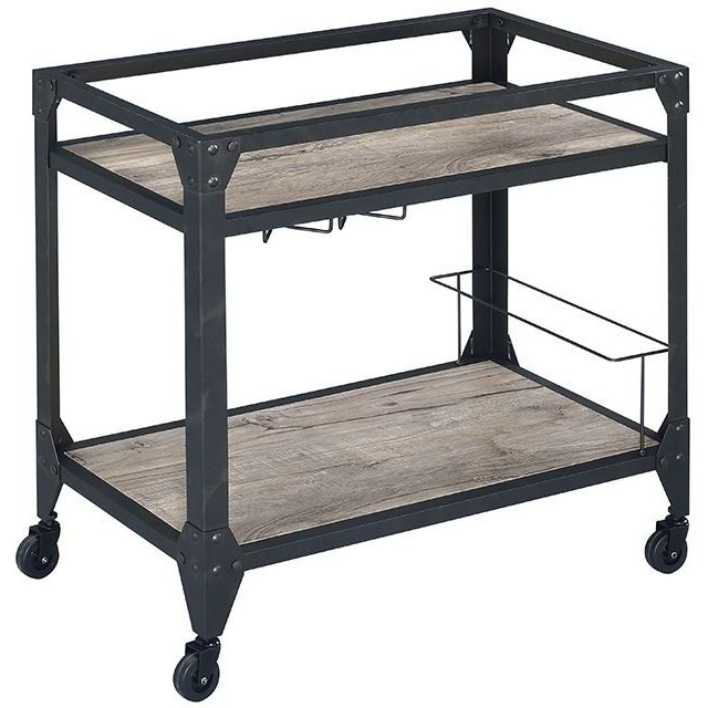 Rustic Oak And Charcoal 2-Shelf Serving Cart