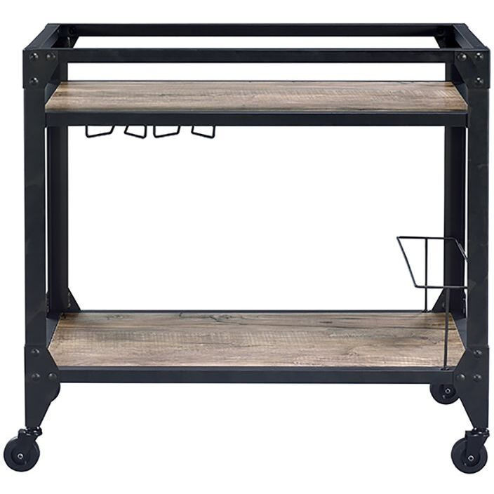 Rustic Oak And Charcoal 2-Shelf Serving Cart