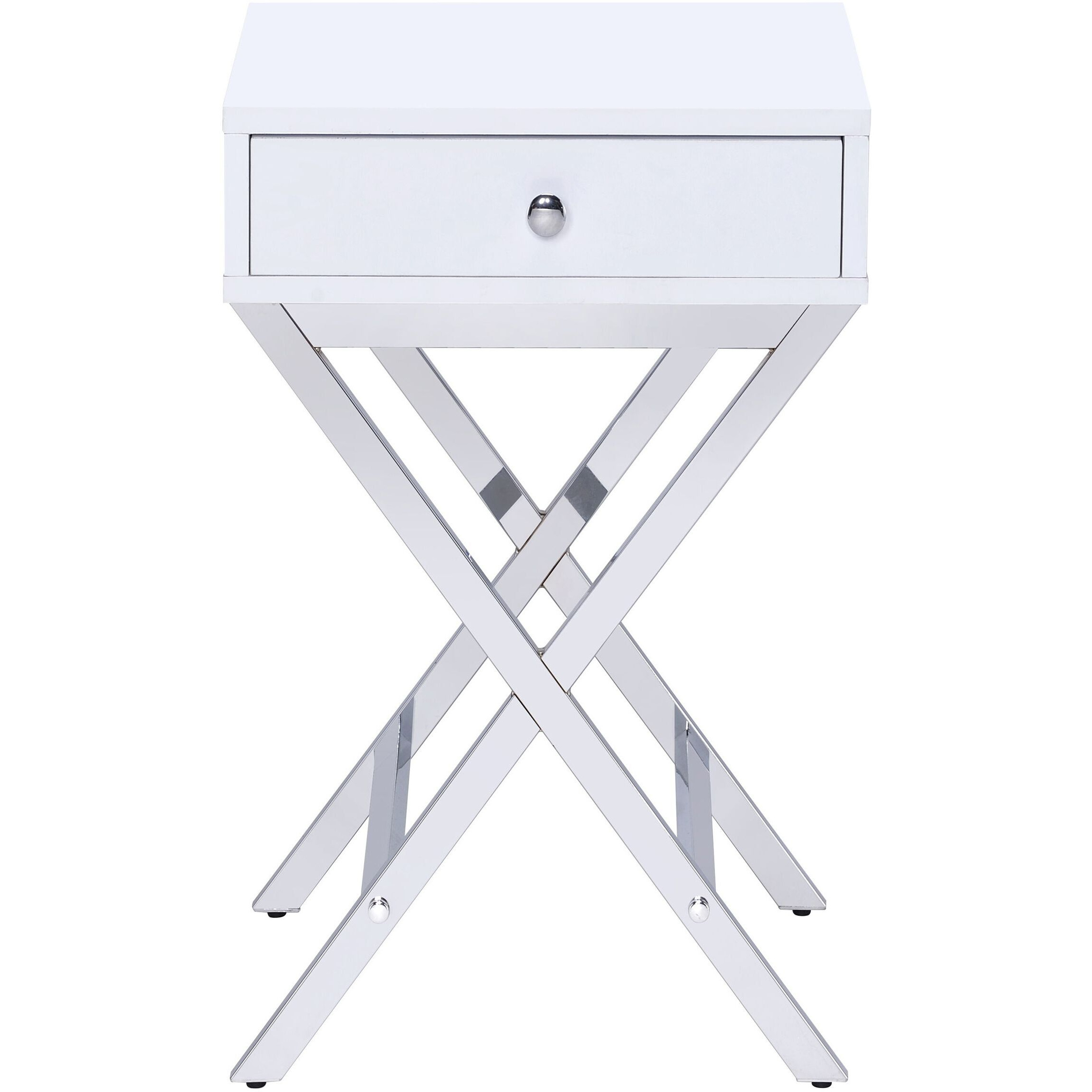 White And Chrome 1-Drawer Rectangular Accent Table