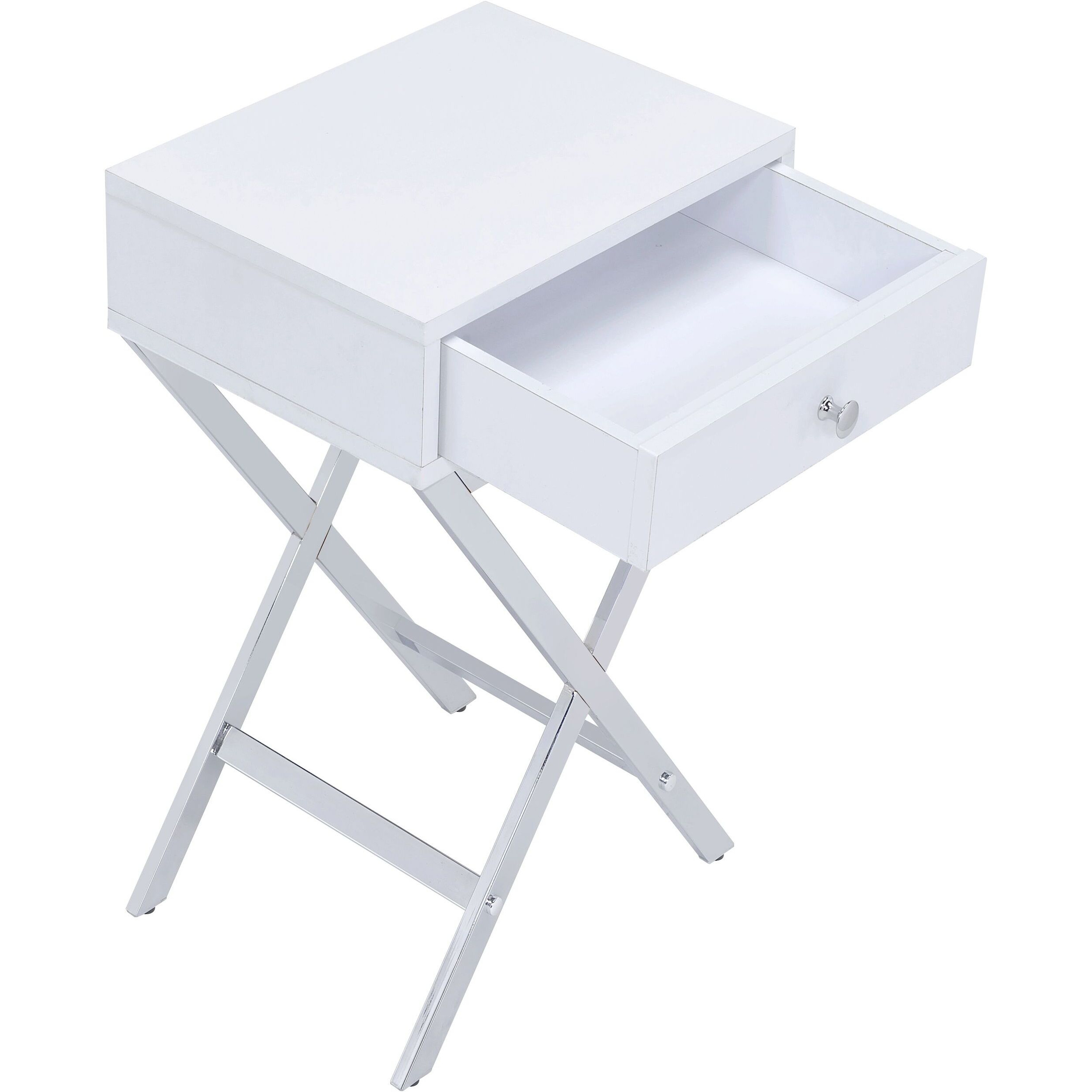 White And Chrome 1-Drawer Rectangular Accent Table