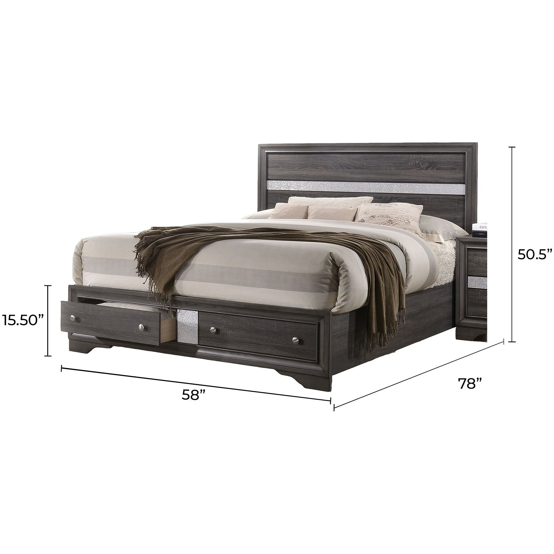 Traditional Style Full Size Storage Bed Made With Wood In Gray